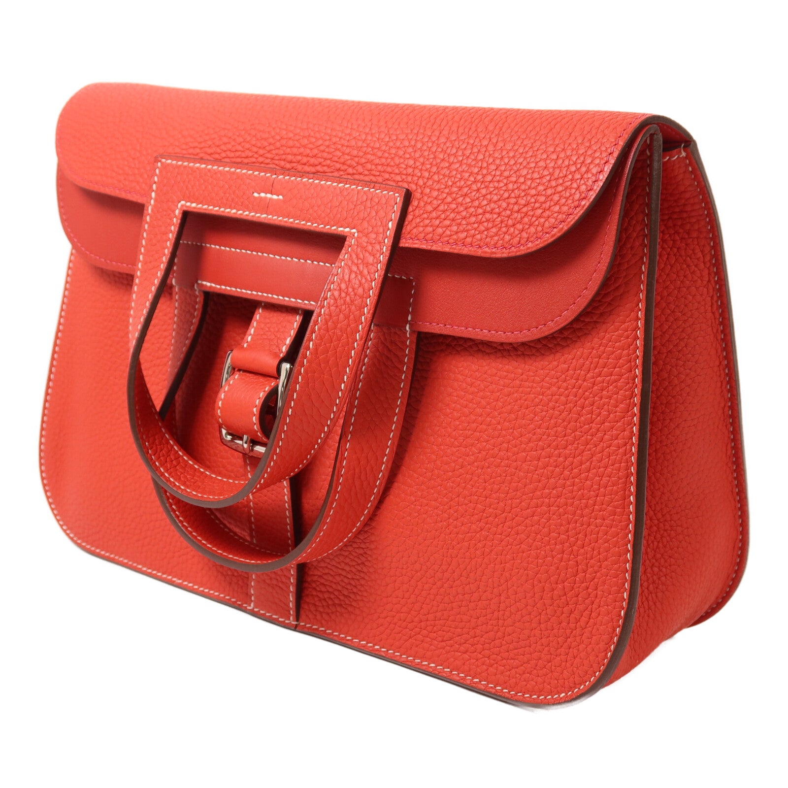 HERMES Clemence皮革Halzan 31手挽肩背兩用袋Rouge Tomato
