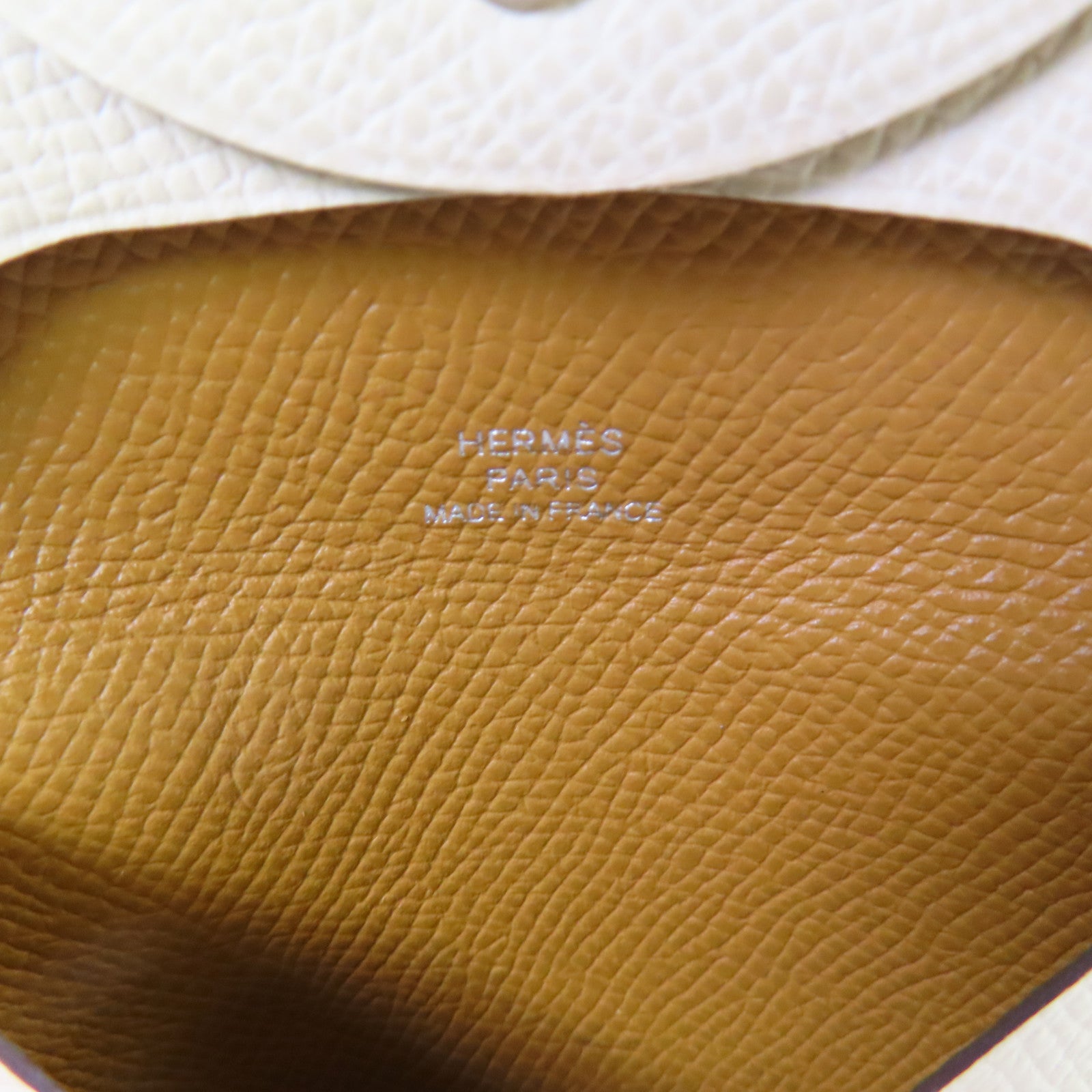 HERMES Epsom皮革Bastia Coin Purse銀扣零錢包米白色/金棕色