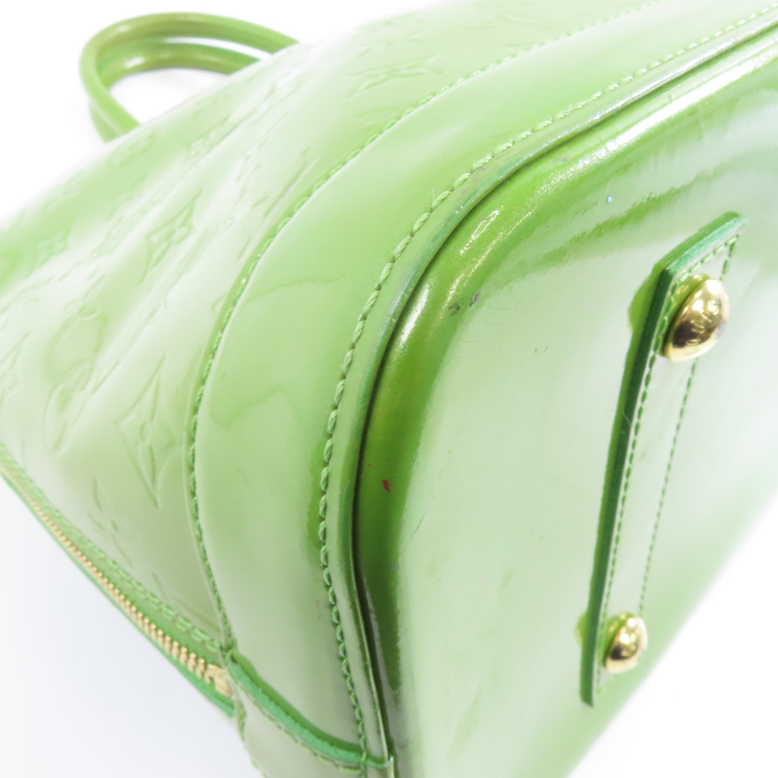 LOUIS VUITTON Vernis Alma GM金扣手挽袋綠色
