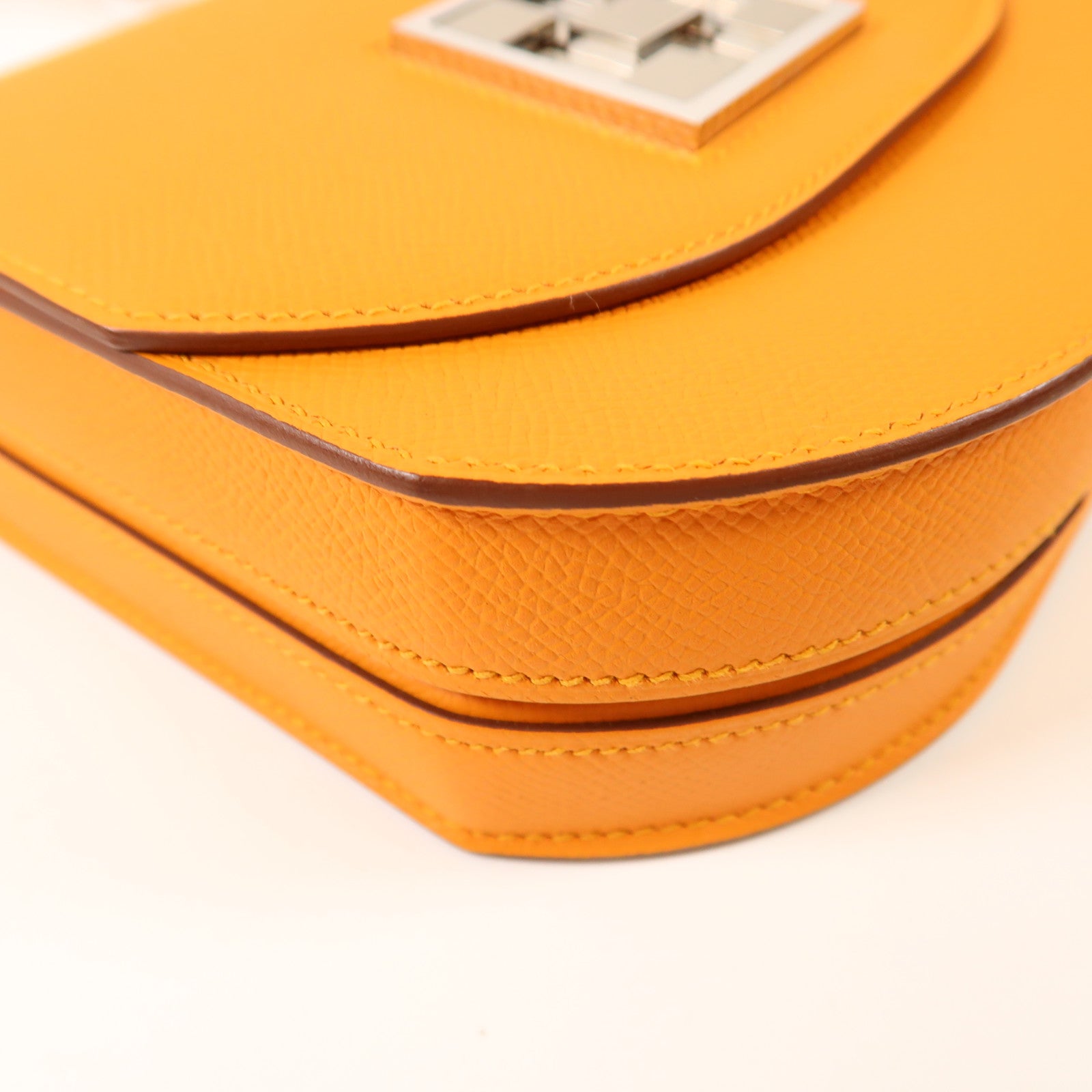 HERMES Epsom皮革Mini Mosaique銀扣肩背袋Abricot