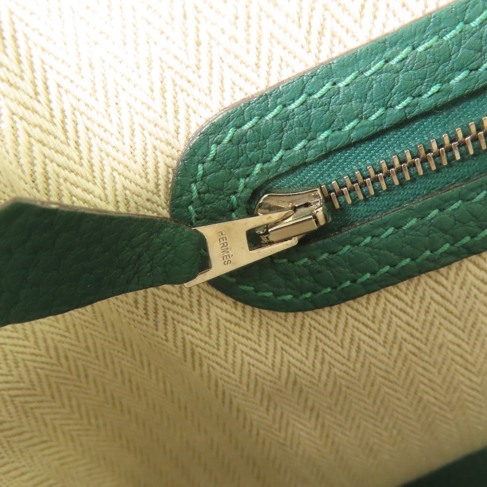 HERMES Negonda皮革Garden Party TPM銀扣手挽袋綠色