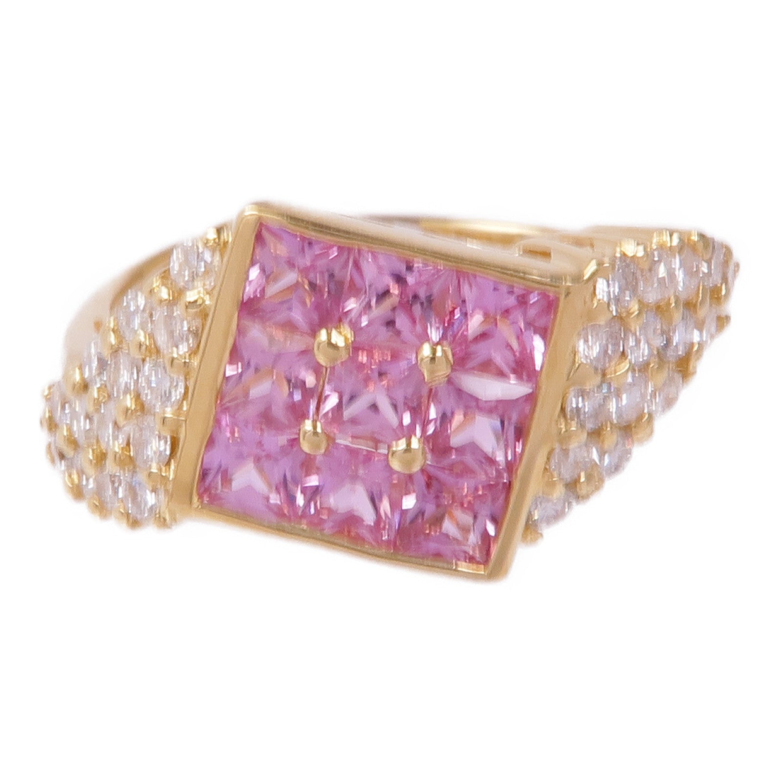 JEWELRY 18K黃金Pink Sapphire Diamond Ring粉紅色藍寶石/鑽石戒指US#6.75