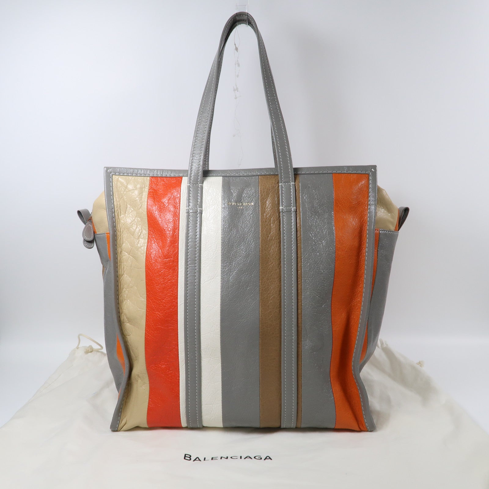 BALENCIAGA 羊皮皮革Bazar Shopper Tote Bag銀扣肩背袋銀色/橙色/啡色