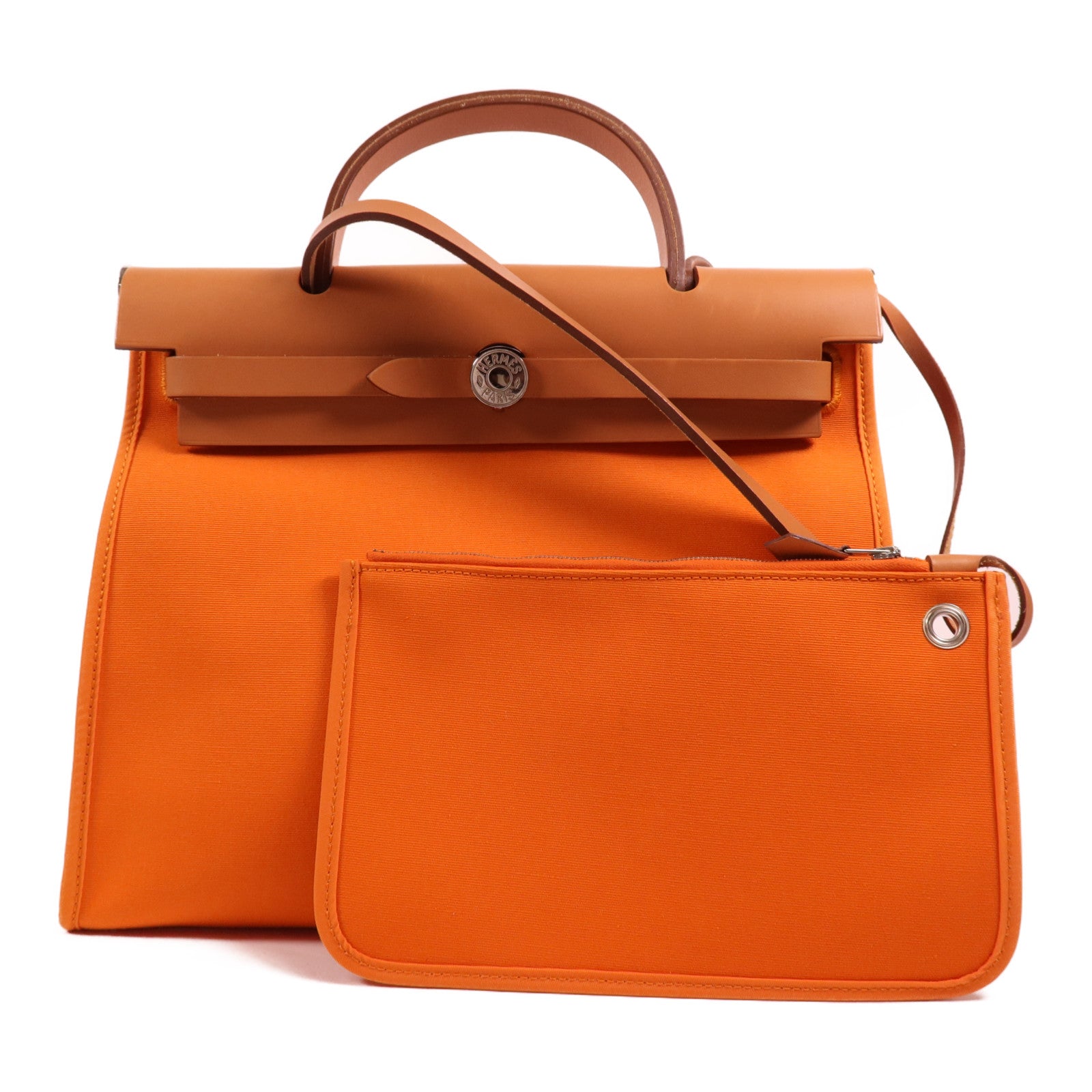 HERMES 帆布Herbag PM銀扣手挽肩背兩用袋Orange