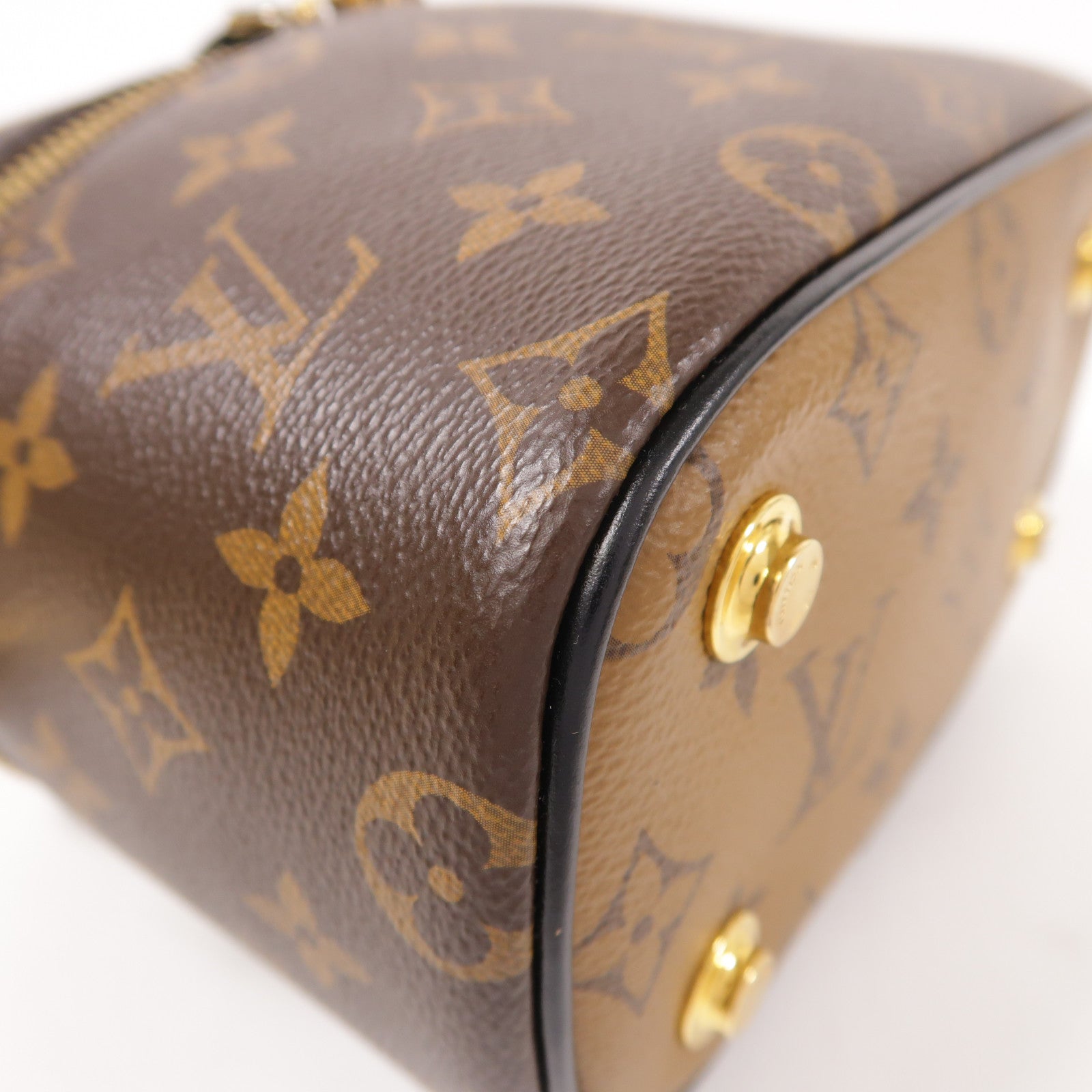 LOUIS VUITTON Monogram Reverse Vanity PM金扣手挽肩背兩用袋棕色
