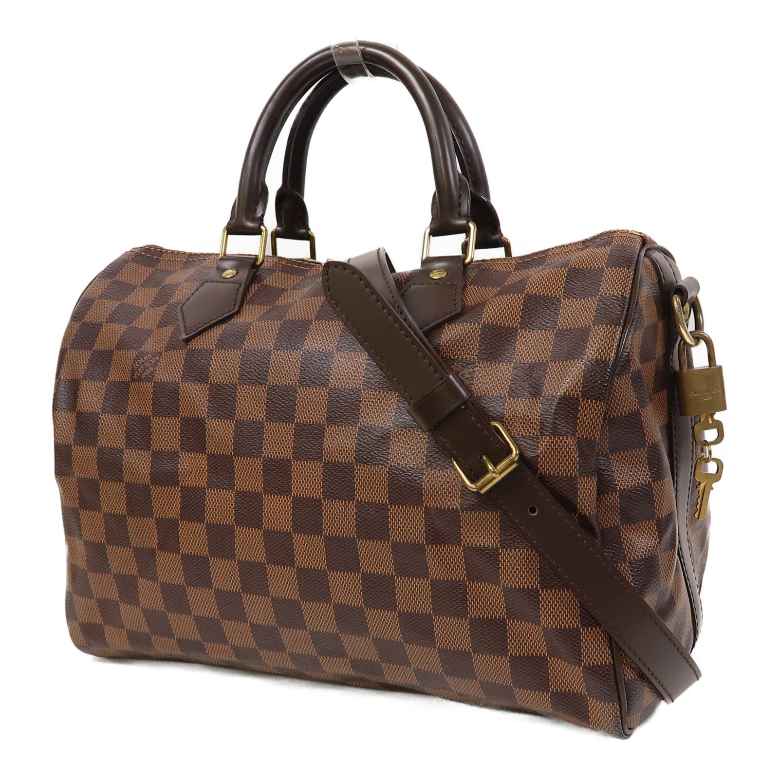 LOUIS VUITTON Damier Ebene Speedy 30金扣手挽肩背兩用袋啡色