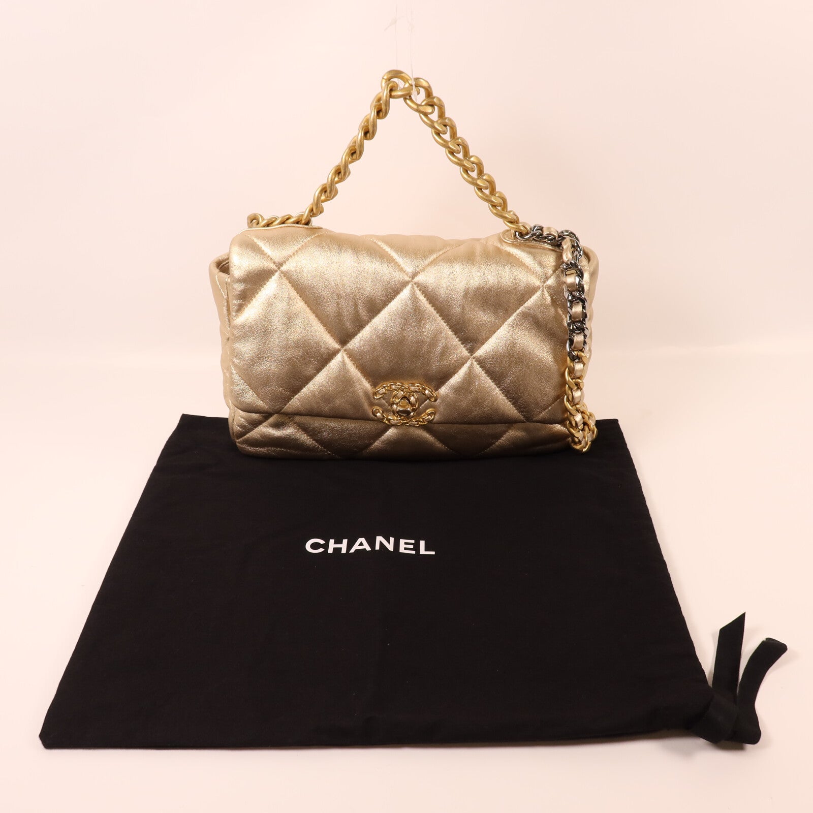 CHANEL 羊皮皮革19 Large鏈帶手挽肩背兩用袋