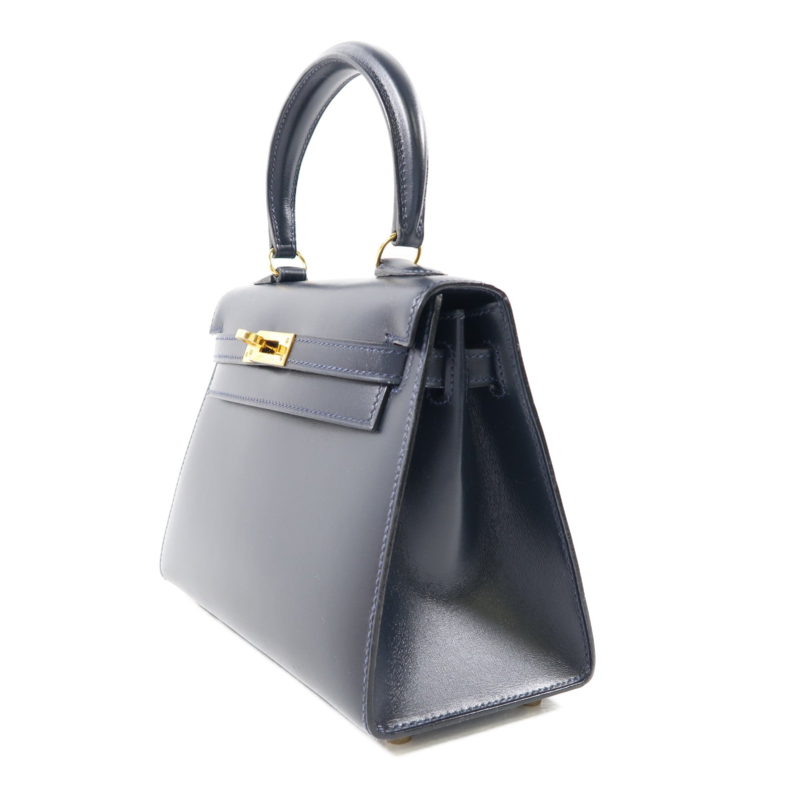 HERMES 【激減優惠】Box Calf皮革Mini Kelly金扣手挽肩背兩用袋Bleu Indigo/深藍色