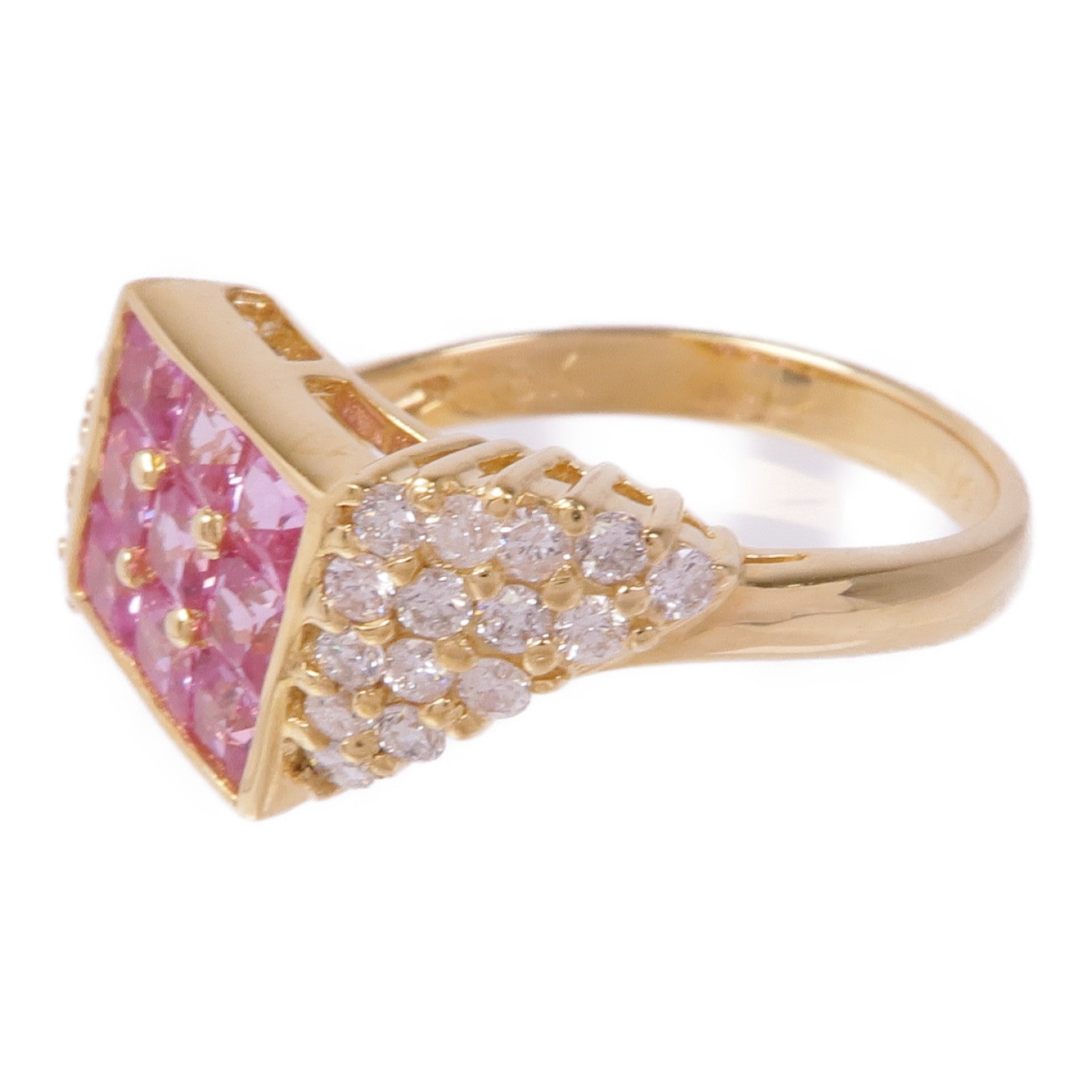 JEWELRY 18K黃金Pink Sapphire Diamond Ring粉紅色藍寶石/鑽石戒指US#6.75