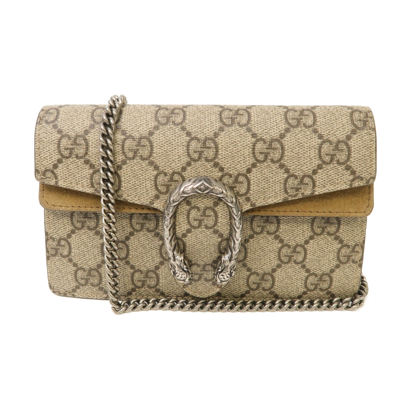 GUCCI **【激減優惠】塗層帆布Dionysus Ultra Mini銀扣鏈帶肩背袋棕色