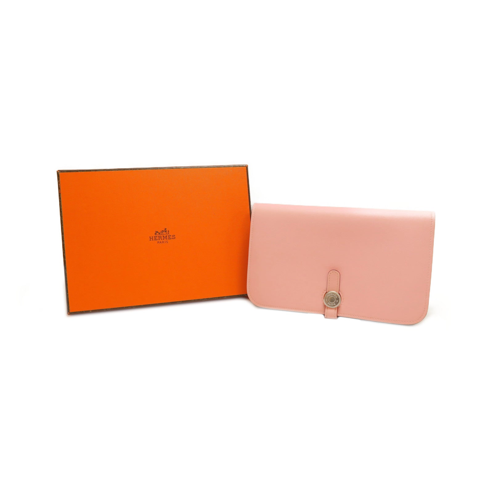 HERMES **【激減優惠】Swift皮革Dogon Wallet銀扣長錢包櫻花粉色