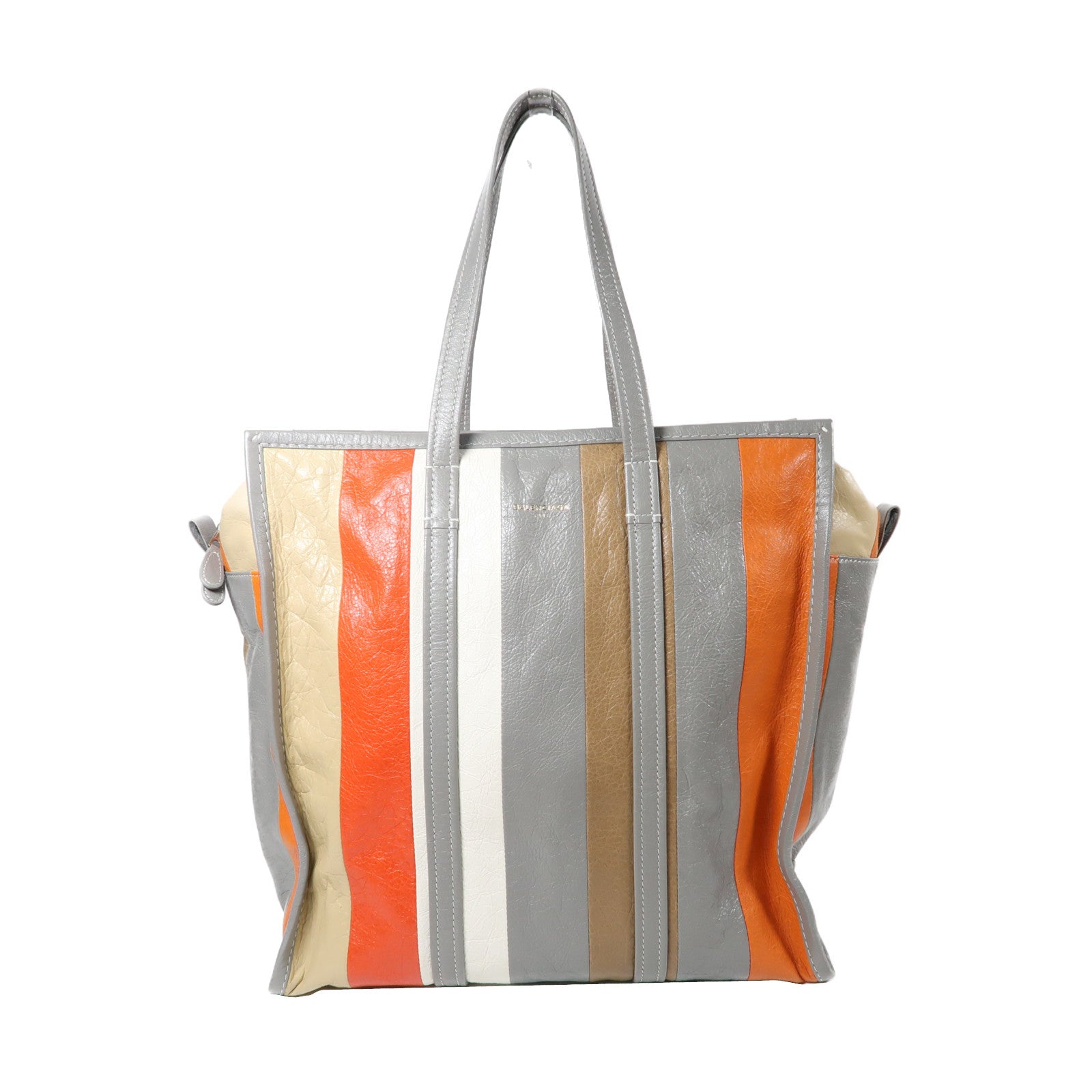 BALENCIAGA 羊皮皮革Bazar Shopper Tote Bag銀扣肩背袋銀色/橙色/啡色