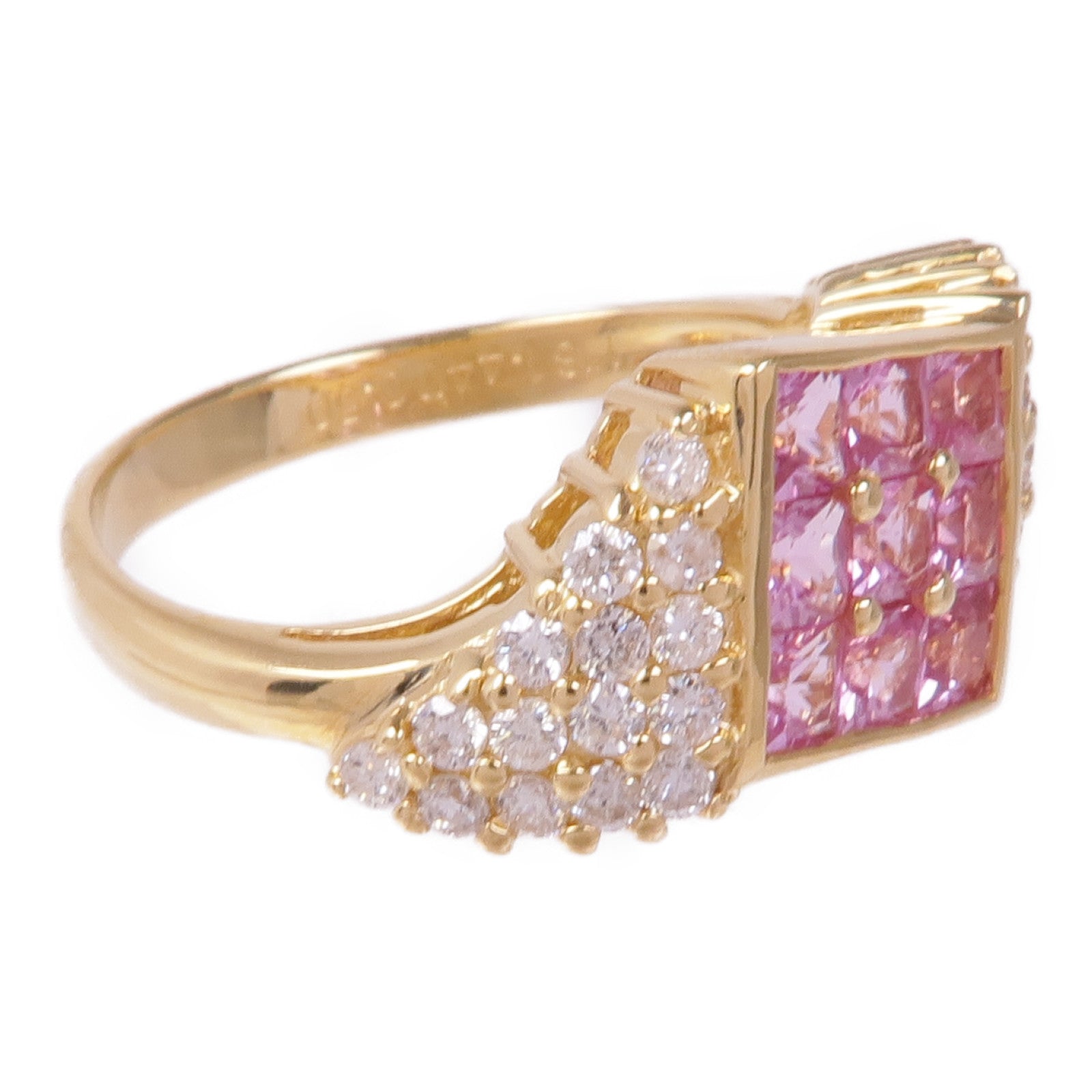 JEWELRY 18K黃金Pink Sapphire Diamond Ring粉紅色藍寶石/鑽石戒指US#6.75