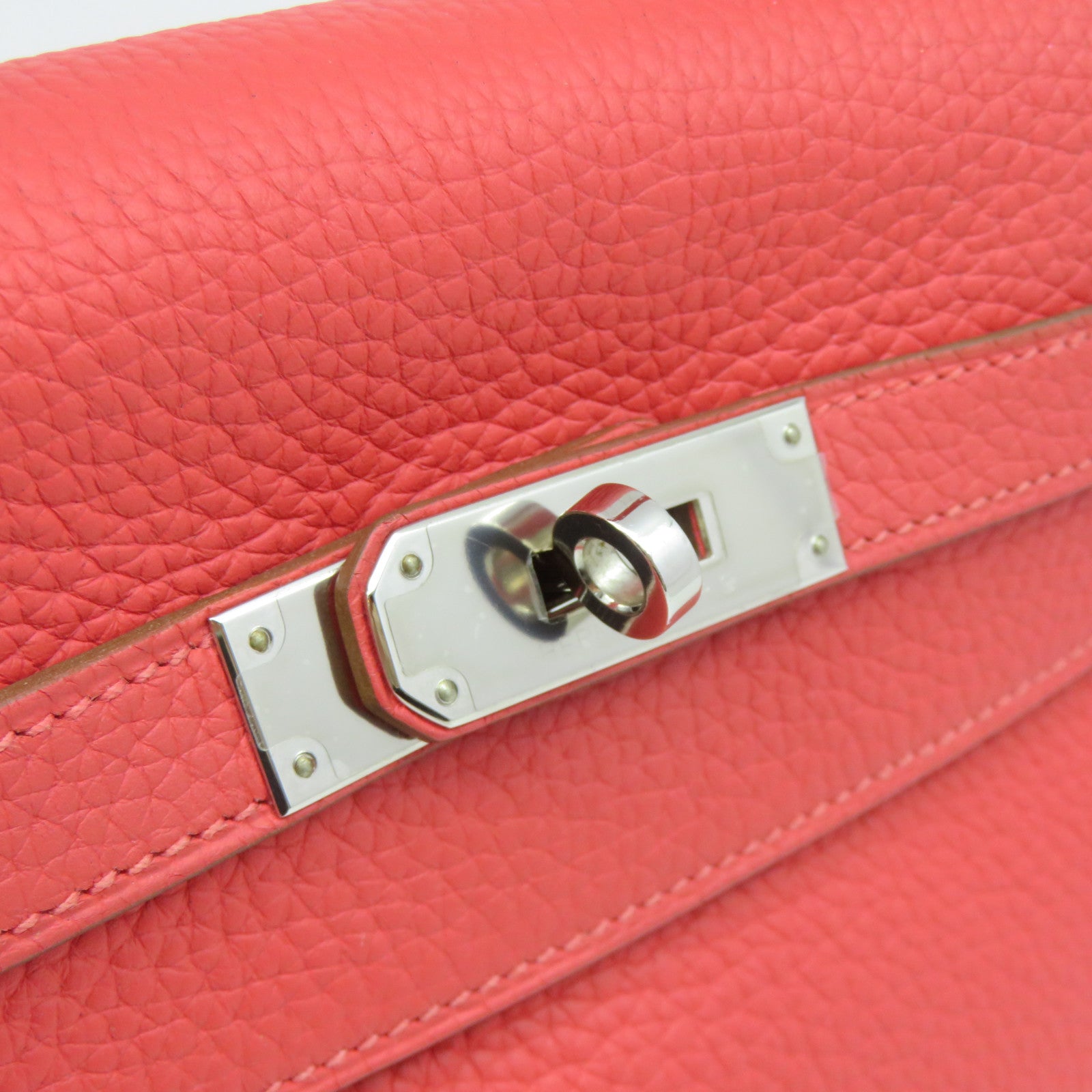 HERMES Clemence Leather Kelly 32 2Way Handbag Silver Buckle Handle Shoulder Backpack T5 Pink