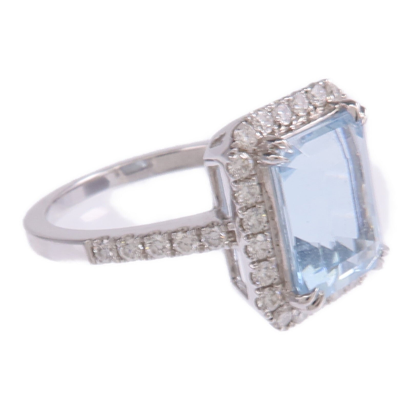 JEWELRY 18K白金Aquamarine Diamond Ring藍晶/鑽石戒指US#6