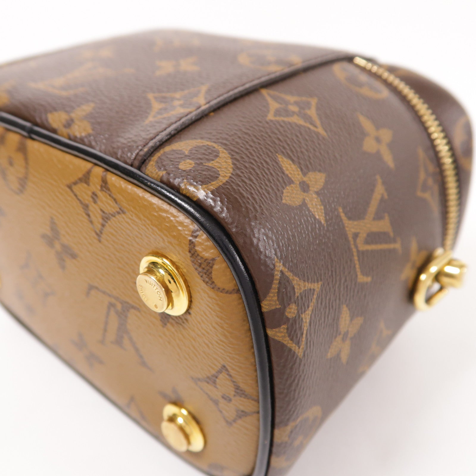 LOUIS VUITTON Monogram Reverse Vanity PM金扣手挽肩背兩用袋棕色