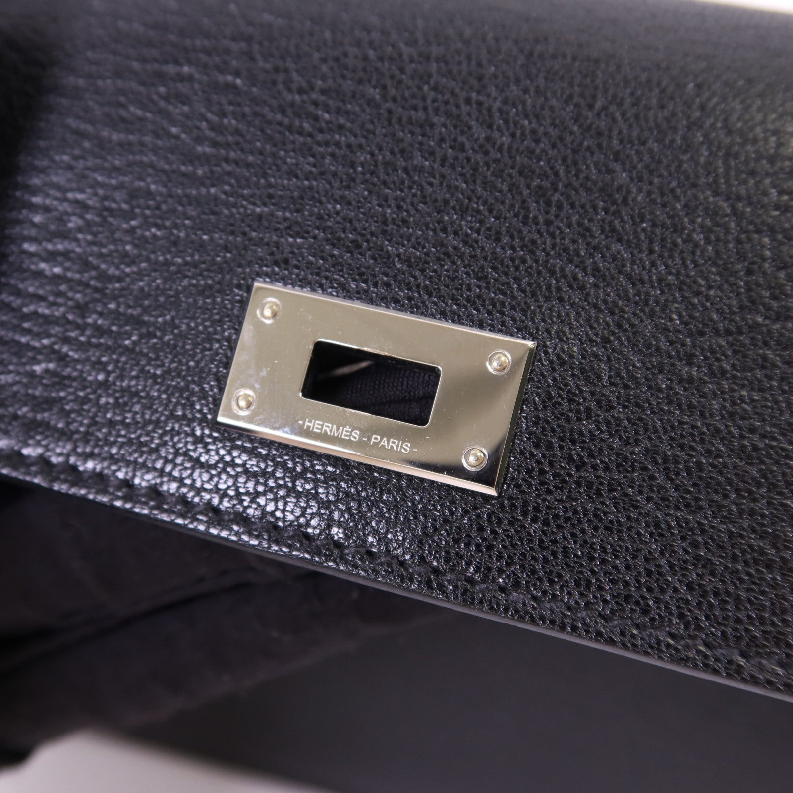 HERMES Chevre皮革Kelly Pocket Long Bifold Wallet銀扣長錢包Noir