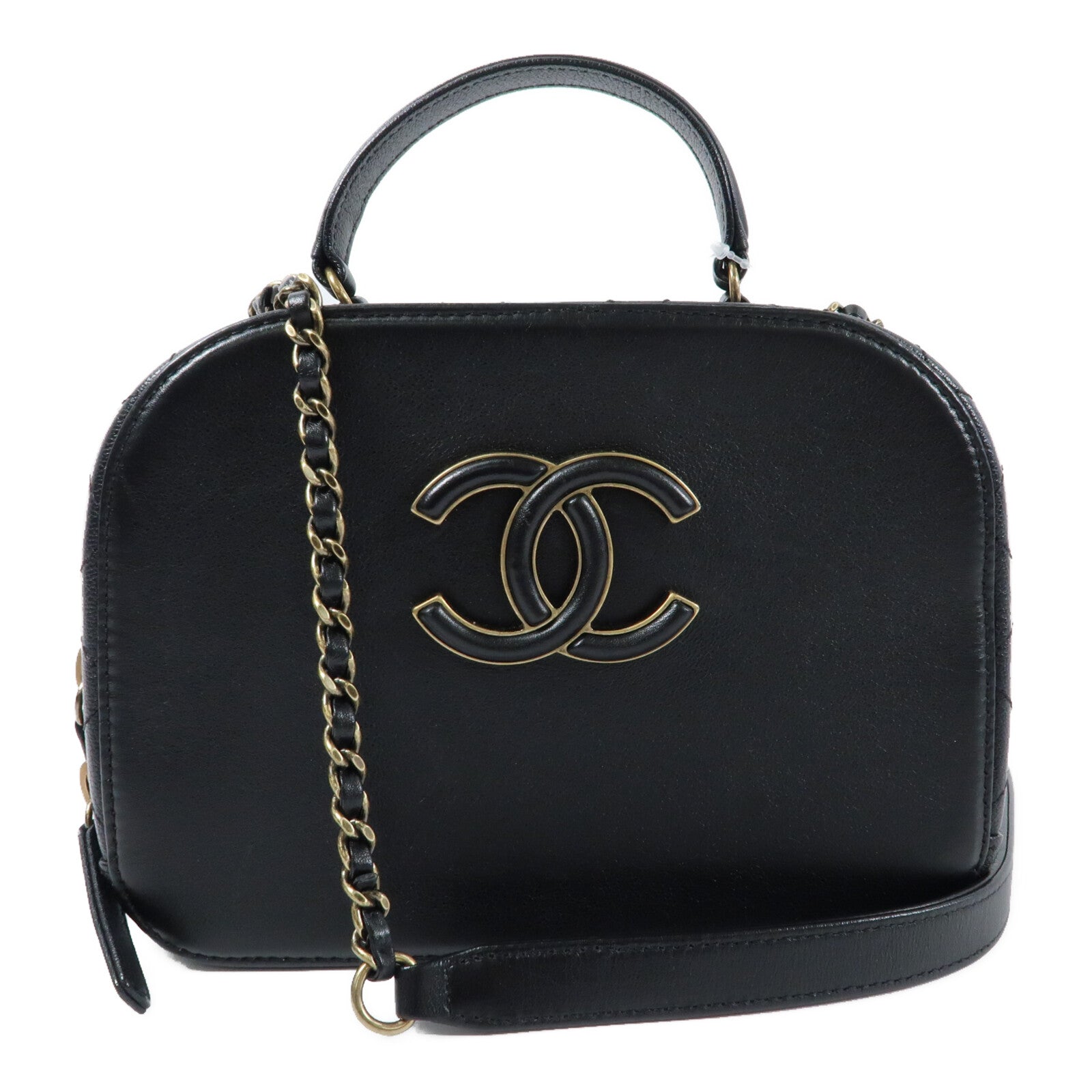 CHANEL 牛皮皮革Chain Shoulder金扣鏈帶手挽肩背兩用袋