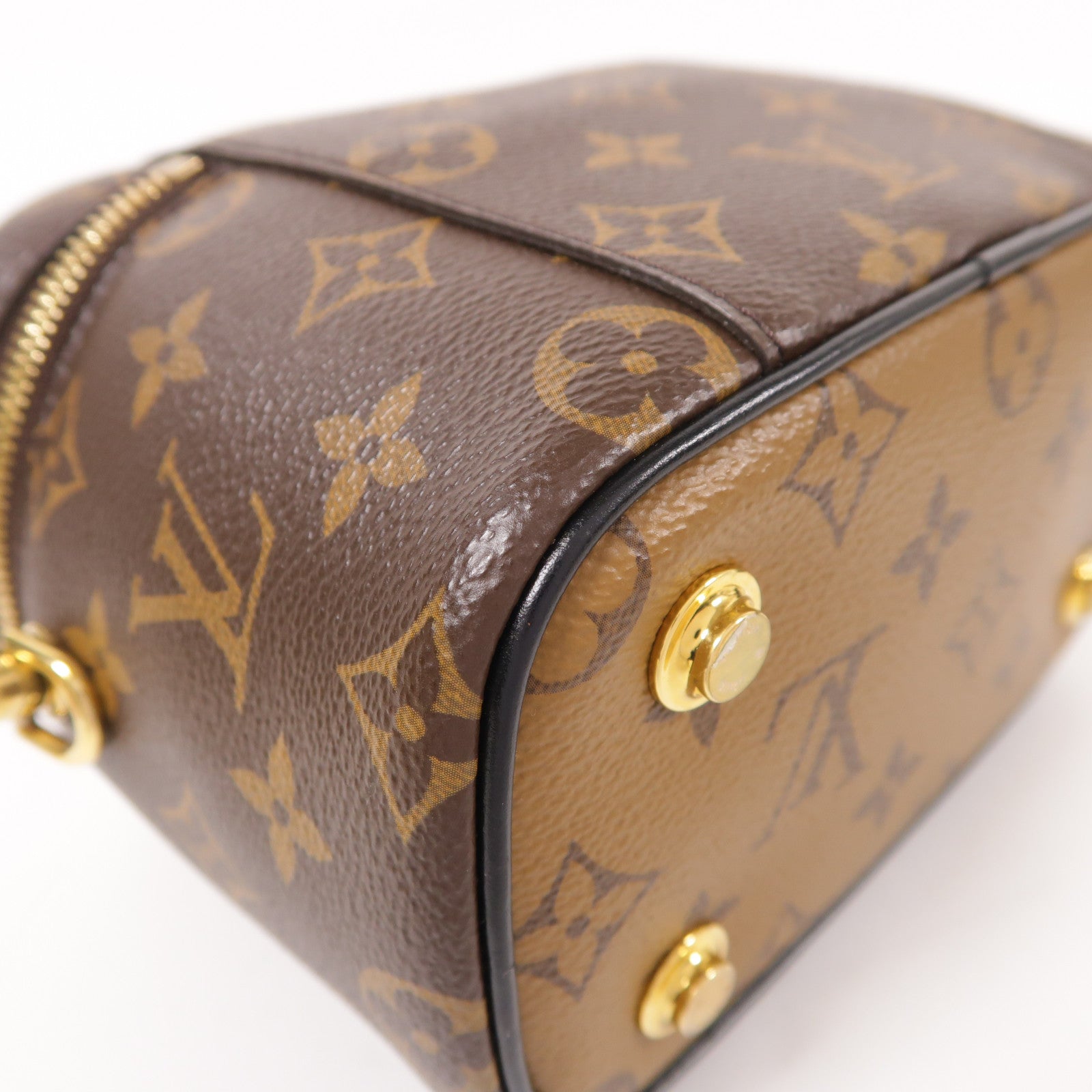 LOUIS VUITTON Monogram Reverse Vanity PM金扣手挽肩背兩用袋棕色