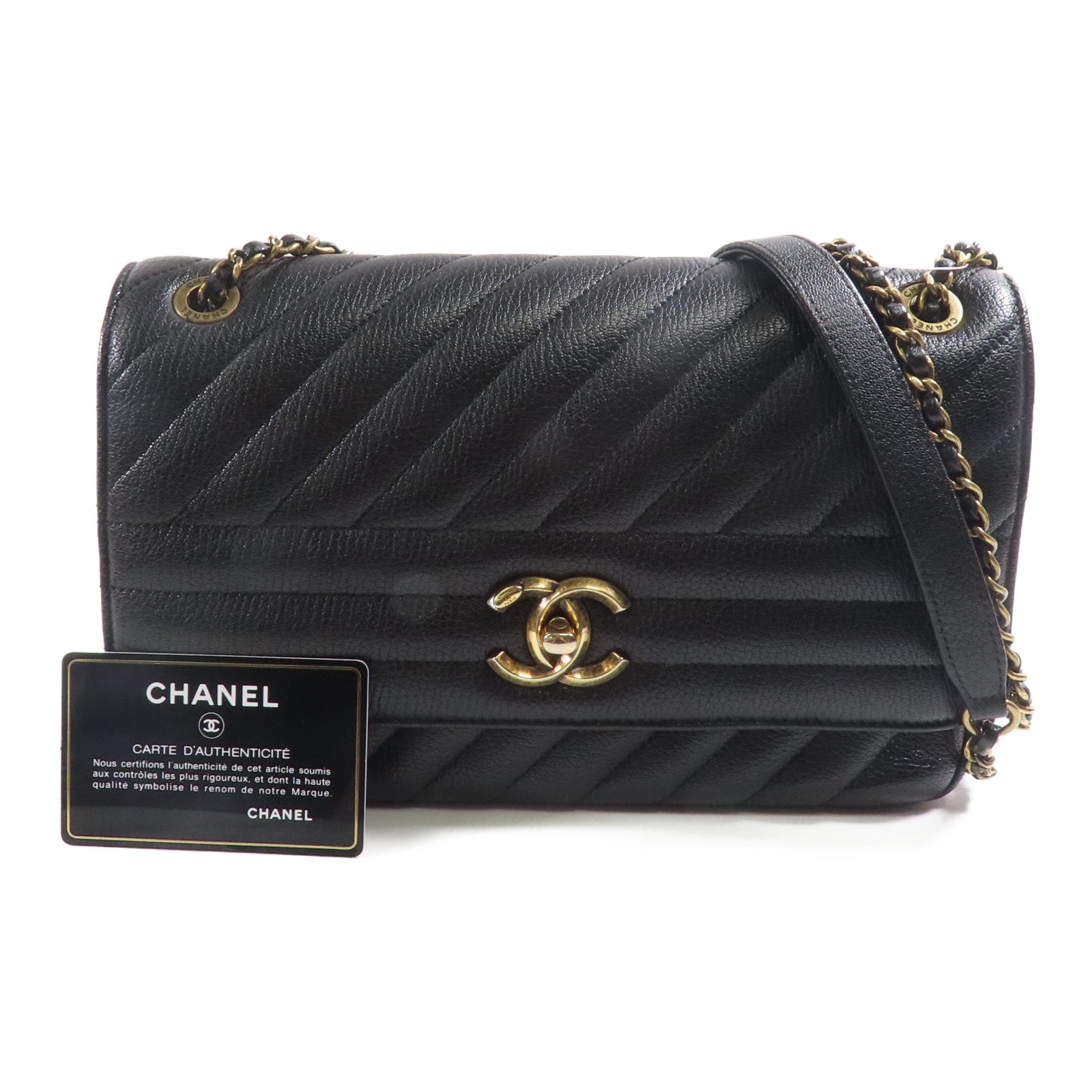 CHANEL 牛皮皮革Diagonal Quilted Flap Bag鏈帶肩背袋