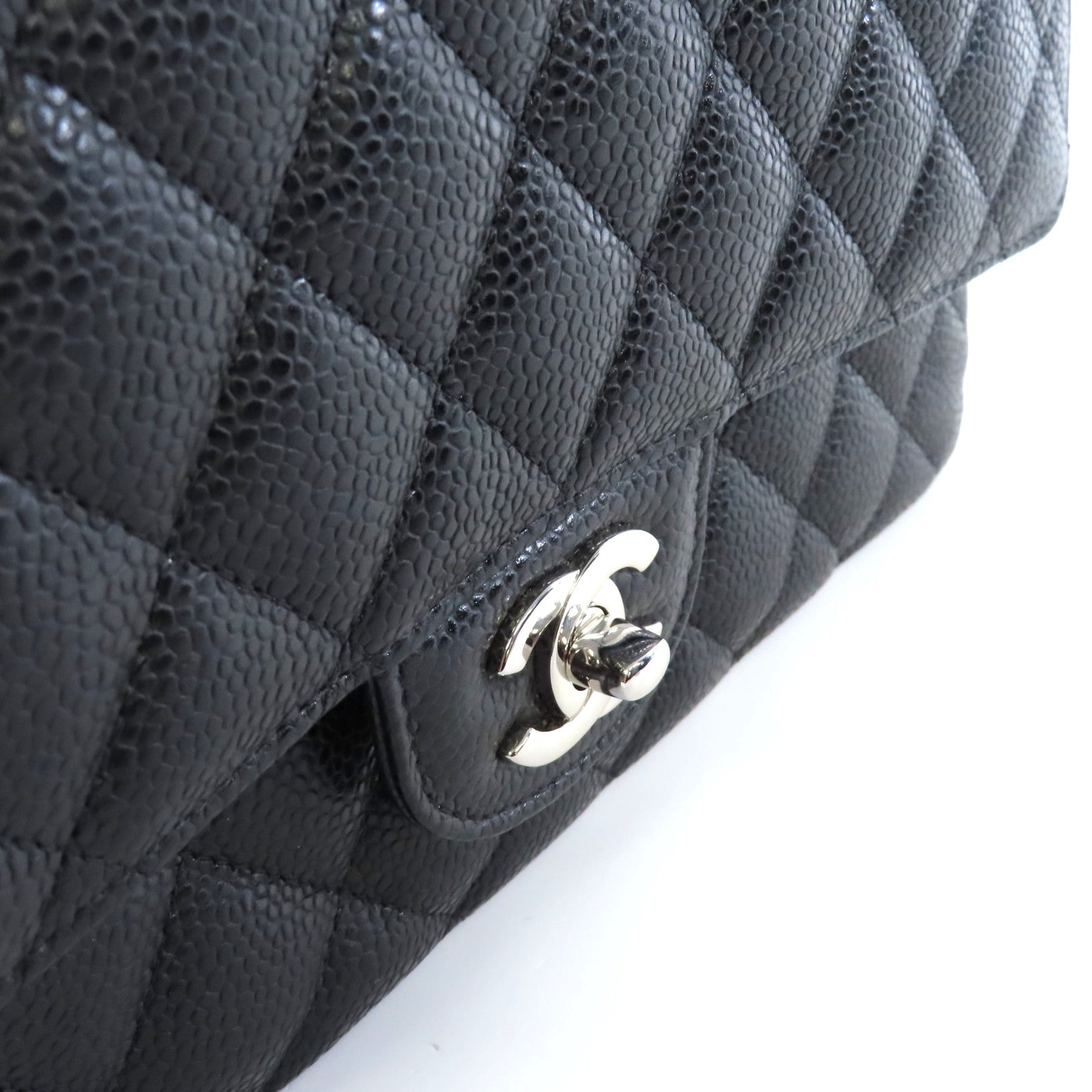 CHANEL 【激減優惠】菱格Caviar皮革Classic Flap 25cm Chain Shoulder Bag銀扣鏈帶肩背袋黑色