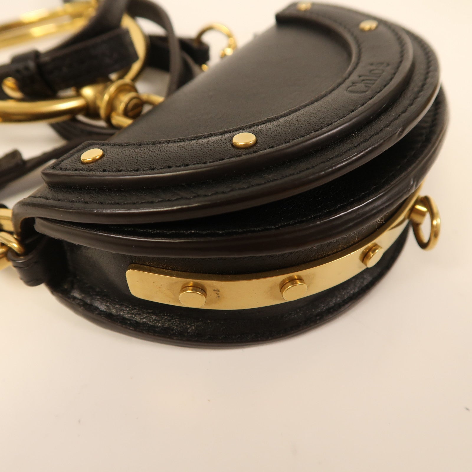 Chloe 牛皮皮革Small Nile Bracelet Bag金扣手挽肩背兩用袋黑色