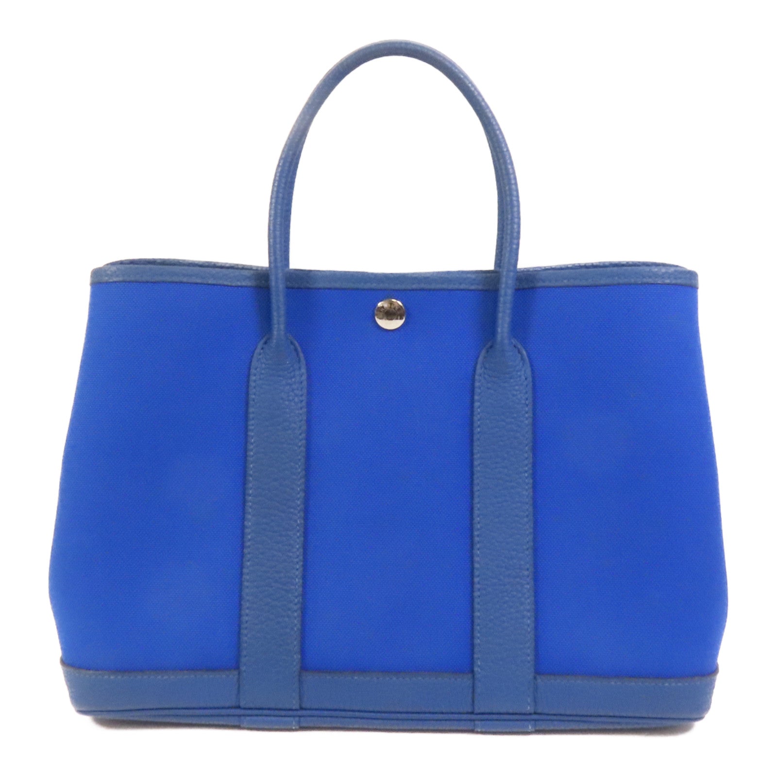 HERMES 帆布Garden Party TPM銀扣手挽袋Blue France