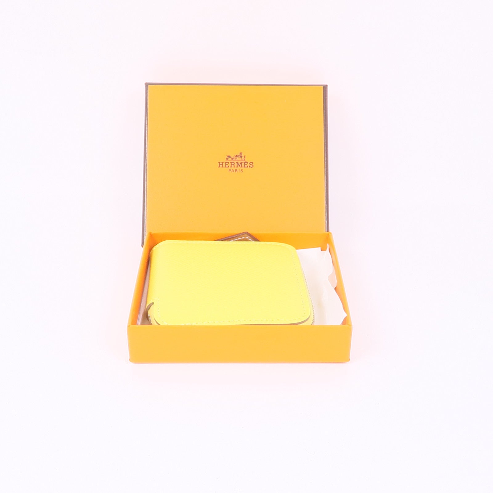 HERMES Epsom皮革Silk'In Wallet銀扣零錢包Lime