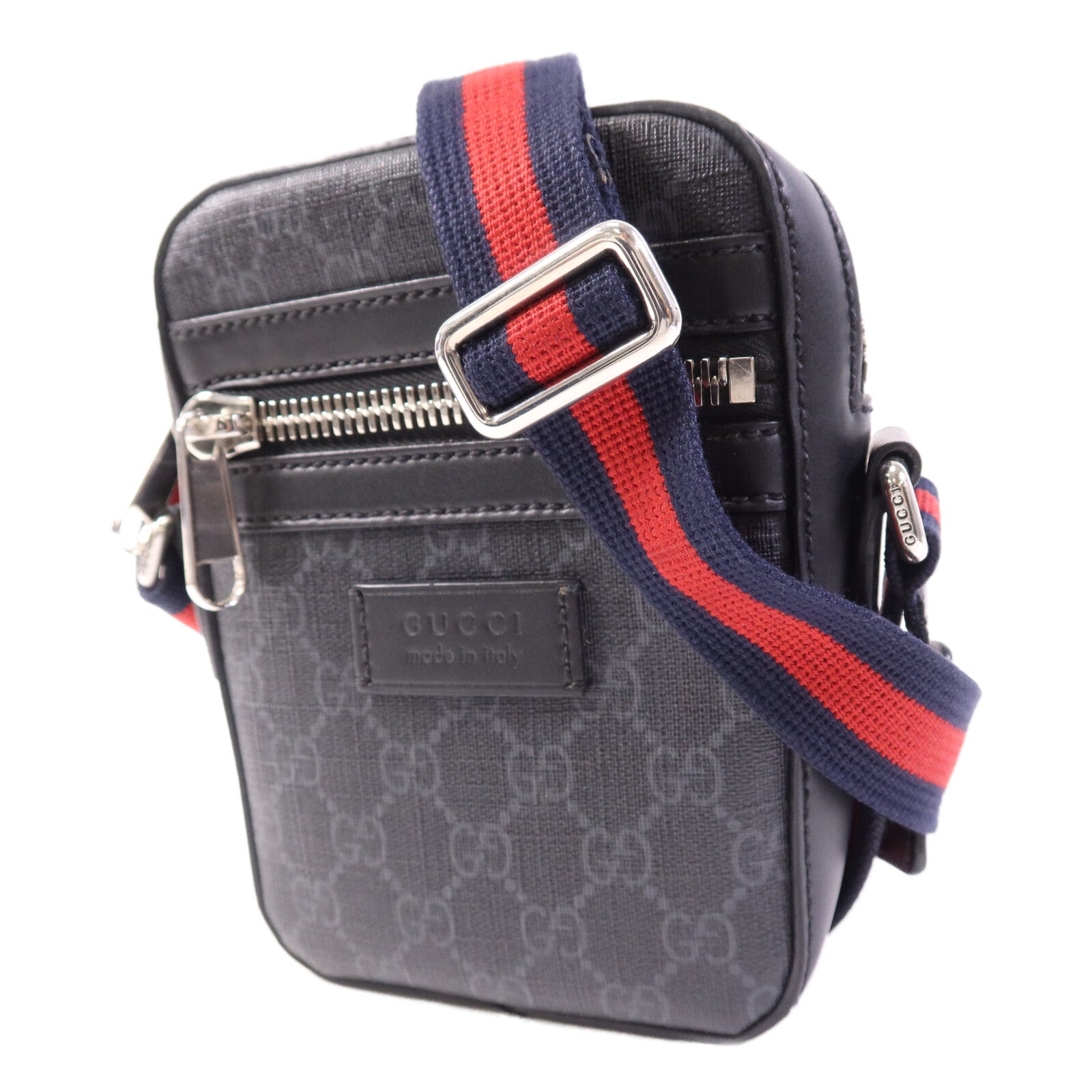 GUCCI 漆皮皮革GG Supreme Messenger銀扣肩背袋