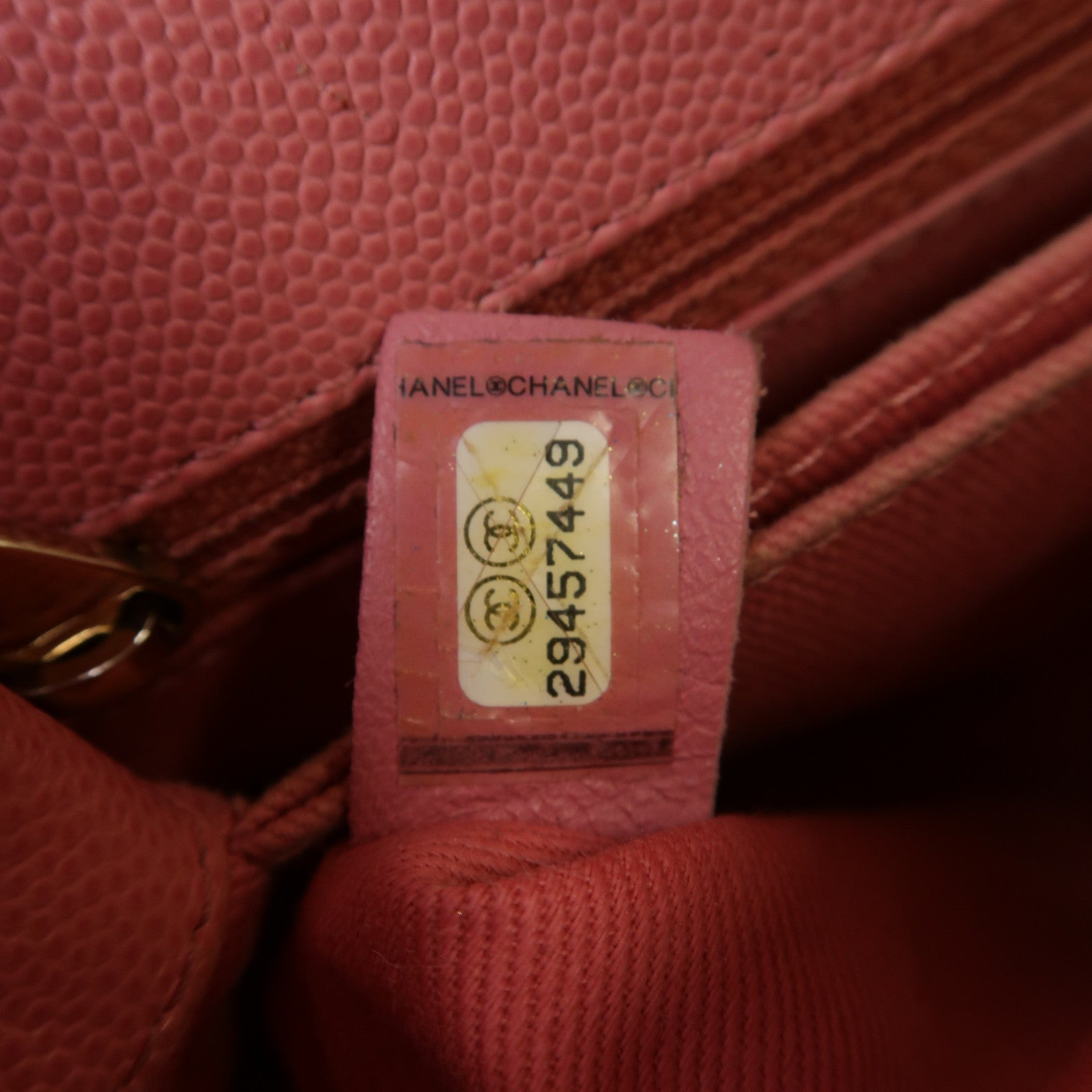 CHANEL 斜紋Caviar皮革Coco Handle金扣手挽肩背兩用袋粉紅色