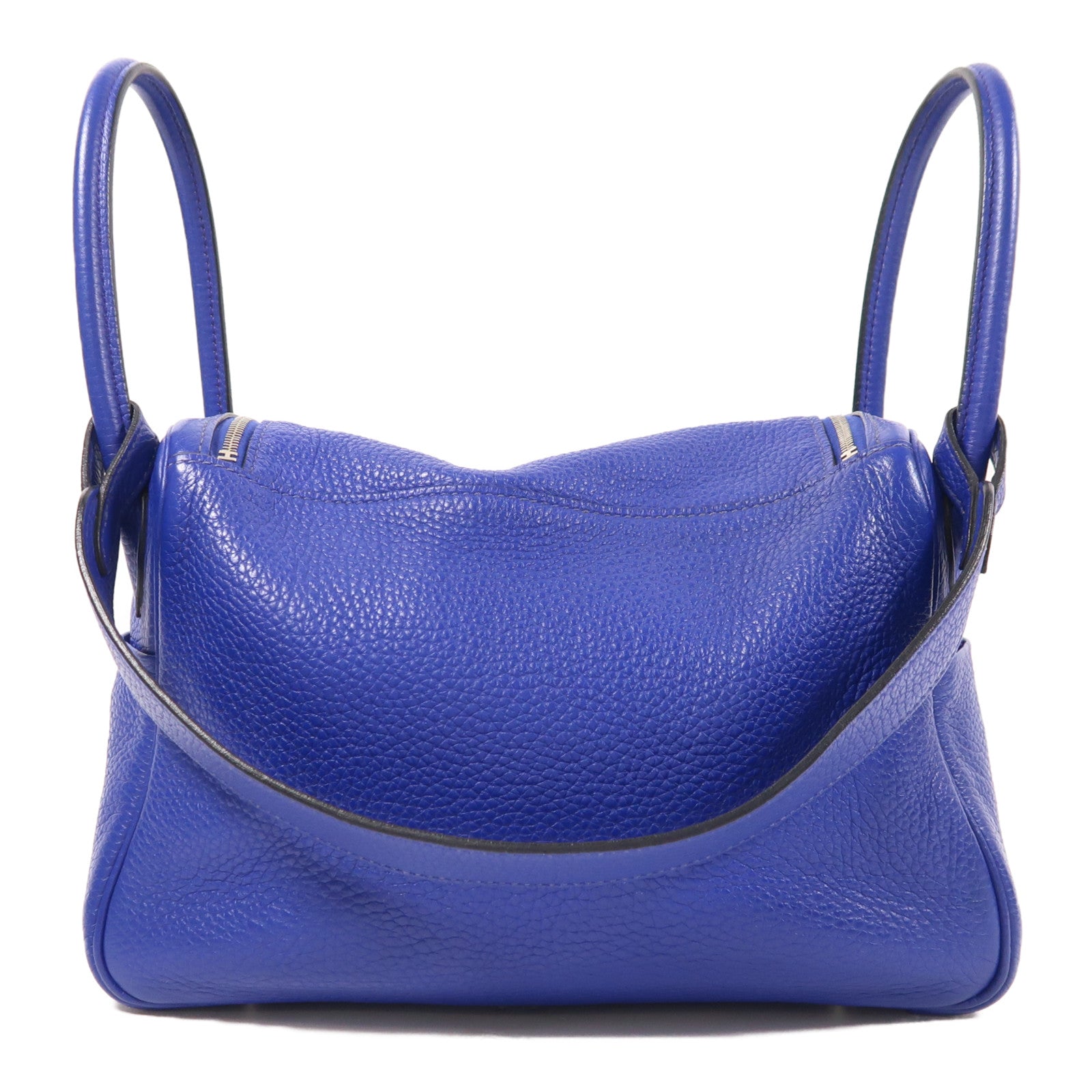 HERMES Clemence皮革Lindy 26銀扣手挽肩背兩用袋Bleu Electrique