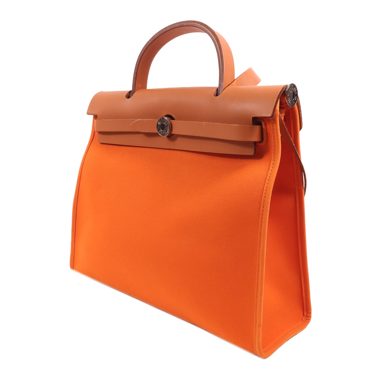 HERMES 帆布Herbag PM銀扣手挽肩背兩用袋Orange