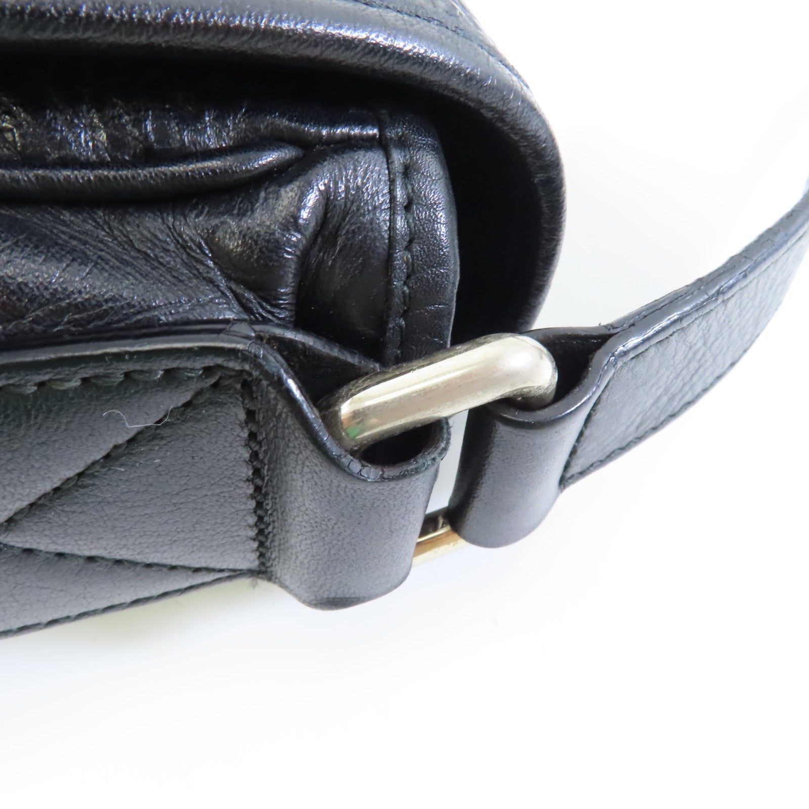 GUCCI 牛皮皮革Shoulder Bag銀扣肩背袋黑色