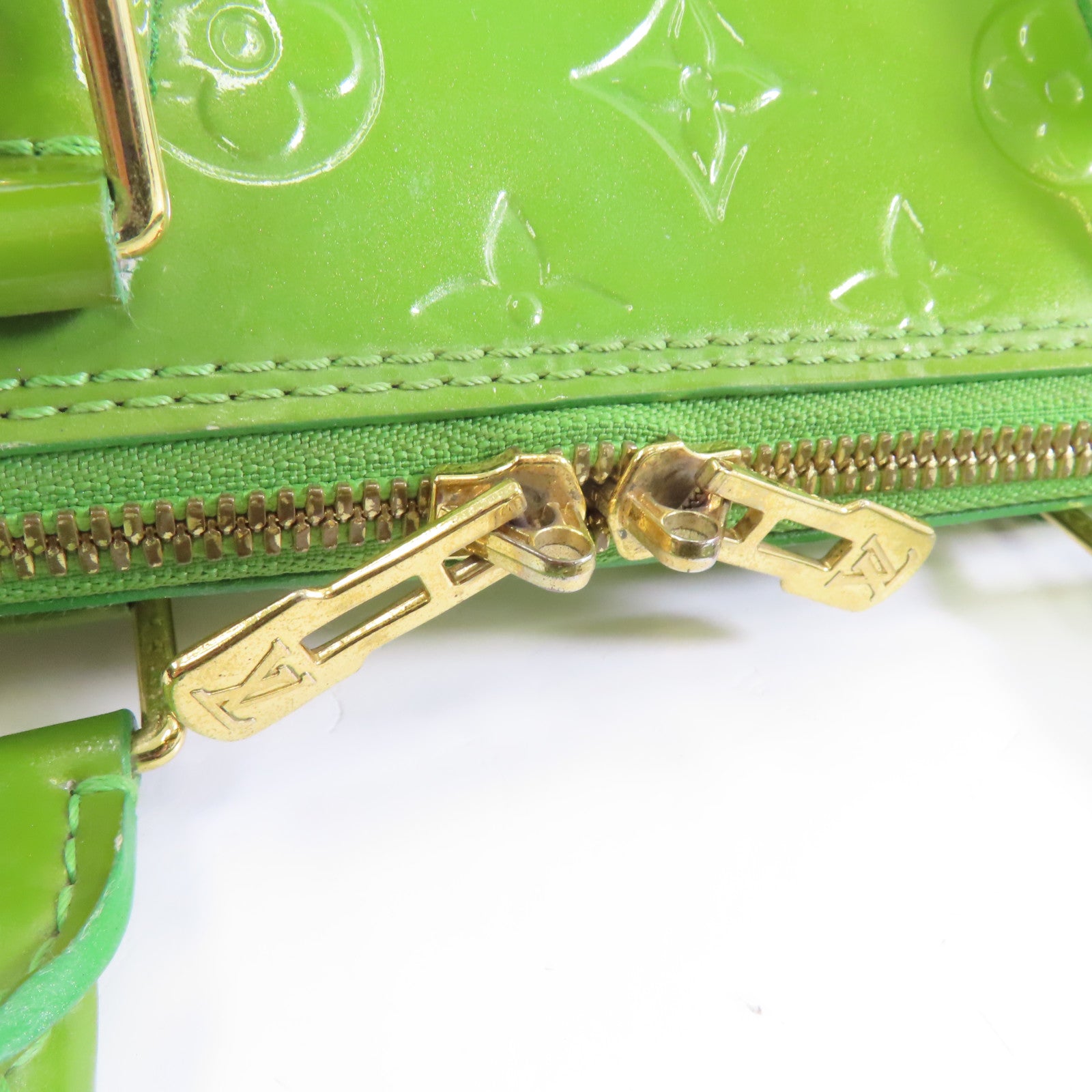 LOUIS VUITTON Vernis Alma GM金扣手挽袋綠色