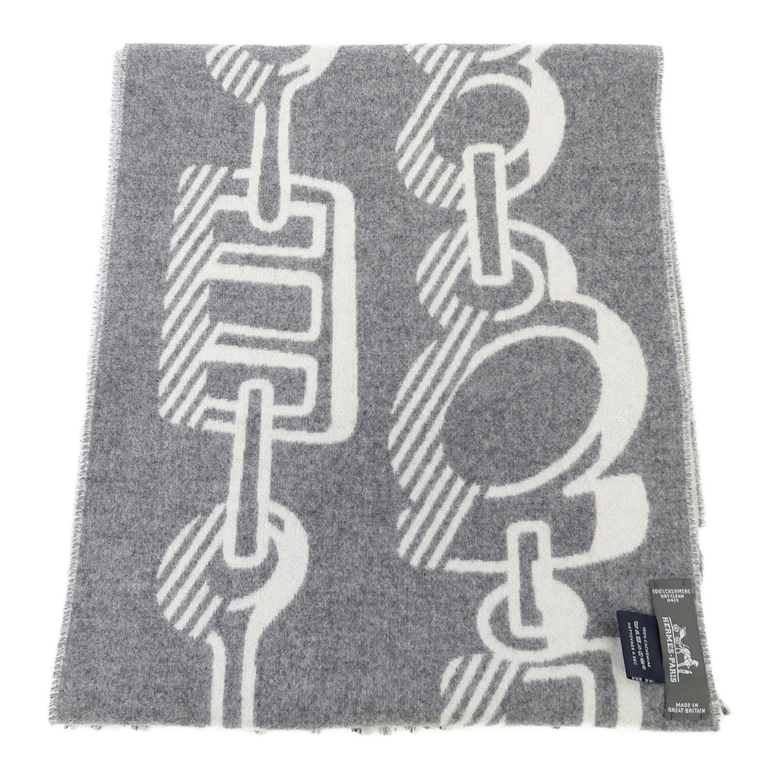 HERMES 羊絨Scarf圍巾白色/灰色