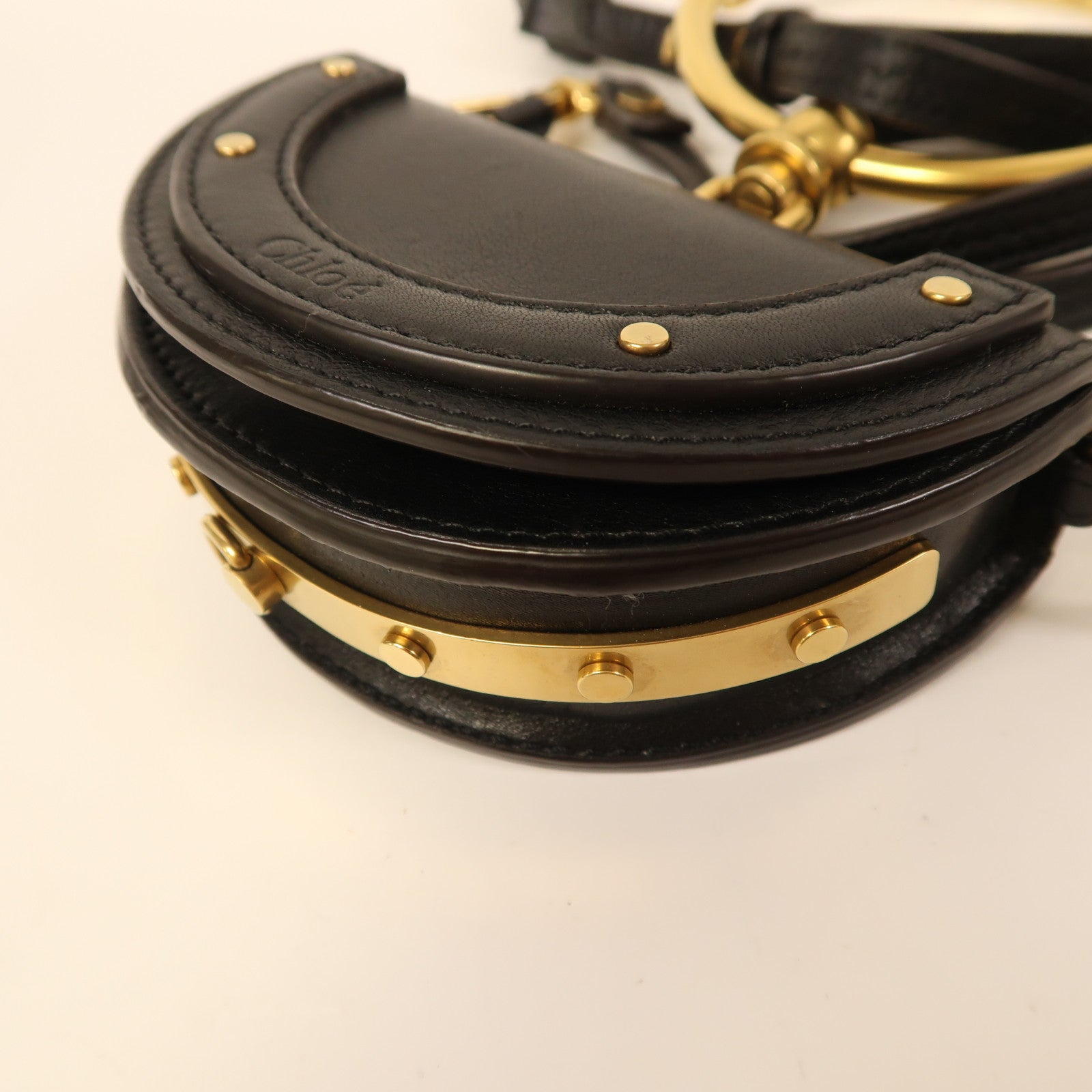 Chloe 牛皮皮革Small Nile Bracelet Bag金扣手挽肩背兩用袋黑色