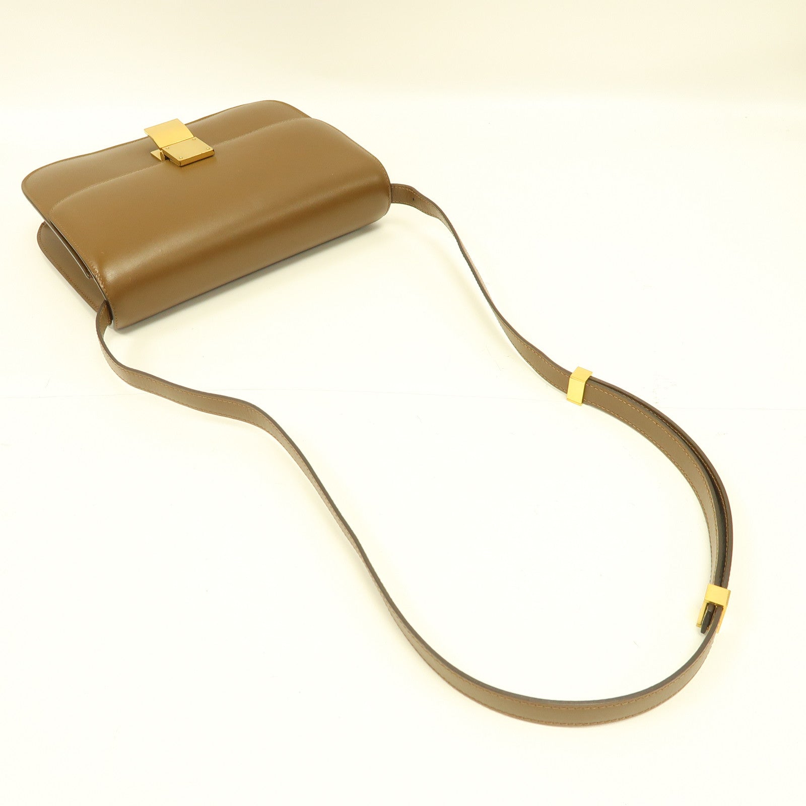 CELINE 牛皮皮革Classic Box金扣肩背袋啡色