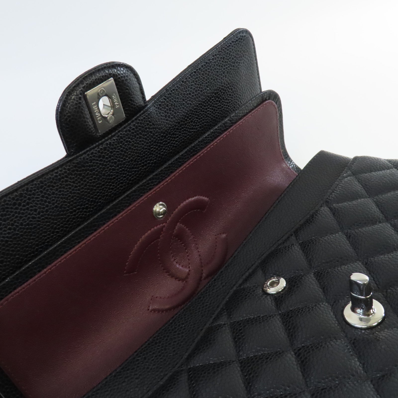 CHANEL 【激減優惠】菱格Caviar皮革Classic Flap 25cm Chain Shoulder Bag銀扣鏈帶肩背袋黑色