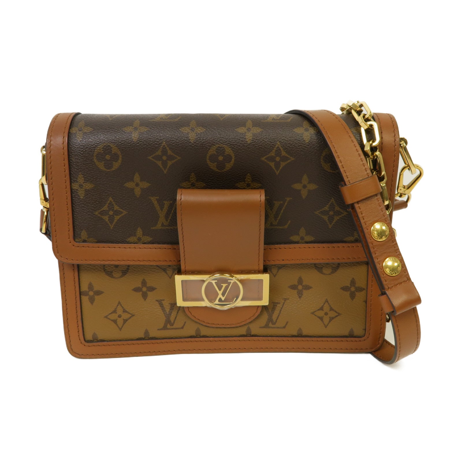 LOUIS VUITTON Monogram Reverse Dauphine金扣肩背袋棕色