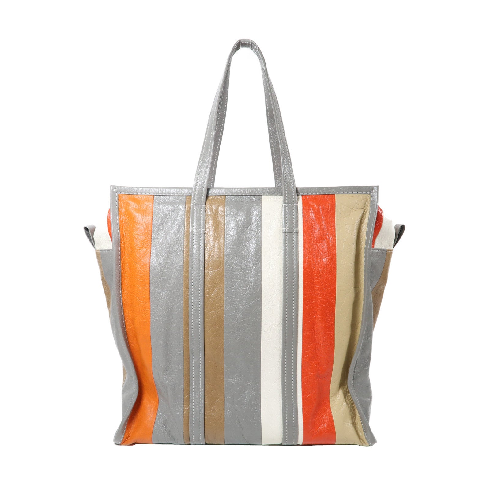BALENCIAGA 羊皮皮革Bazar Shopper Tote Bag銀扣肩背袋銀色/橙色/啡色