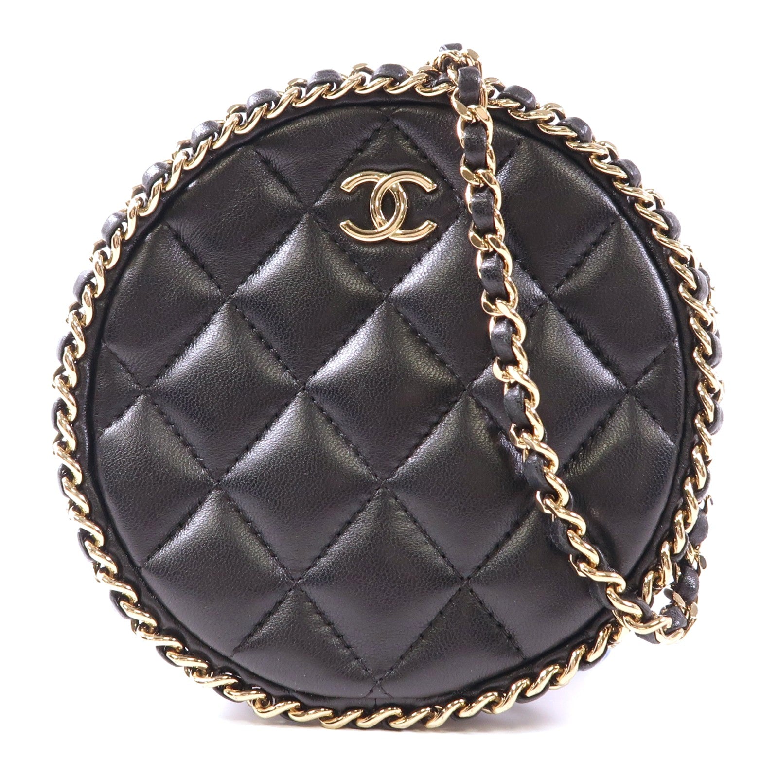 CHANEL CC GHW Chain Shoulder Bag Lambskin Leather Black