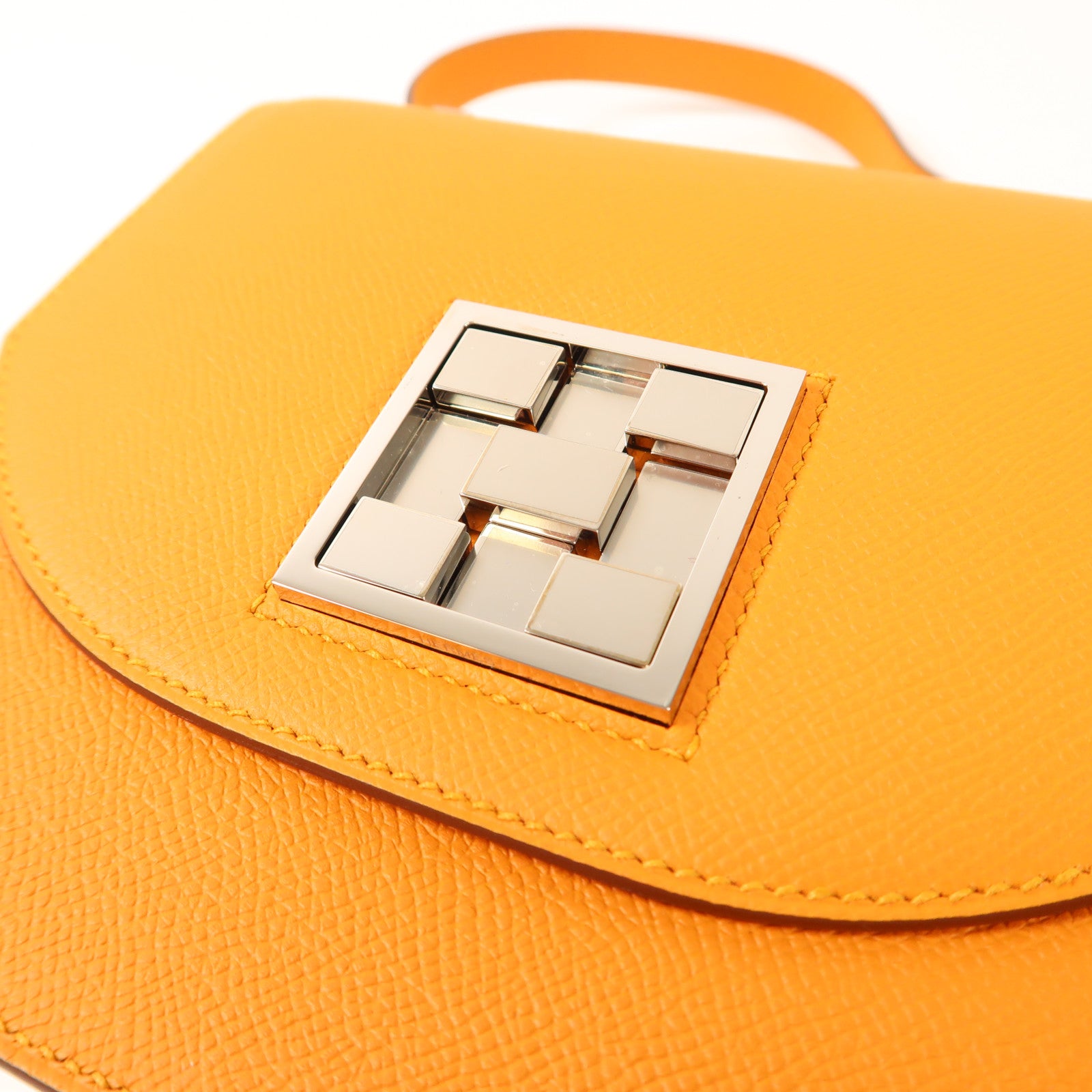 HERMES Epsom皮革Mini Mosaique銀扣肩背袋Abricot