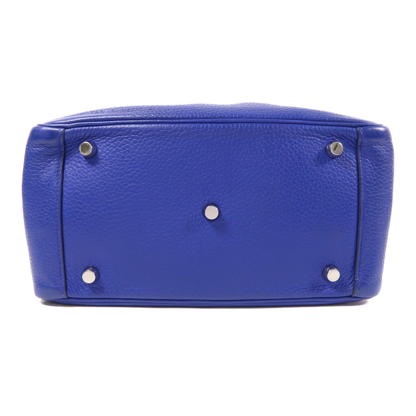 HERMES Clemence皮革Lindy 26銀扣手挽肩背兩用袋Bleu Electrique