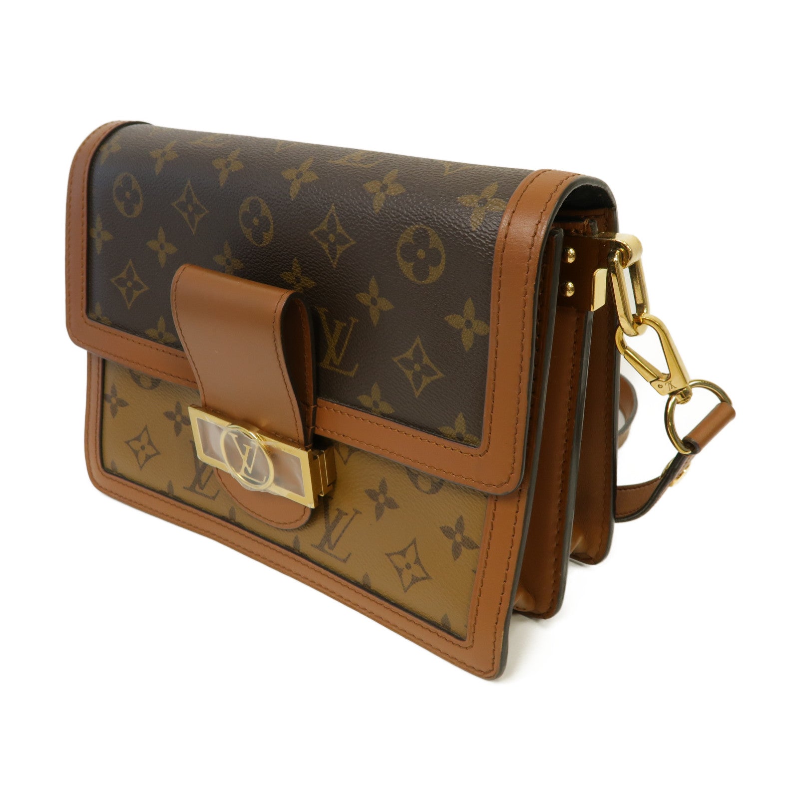 LOUIS VUITTON Monogram Reverse Dauphine金扣肩背袋棕色