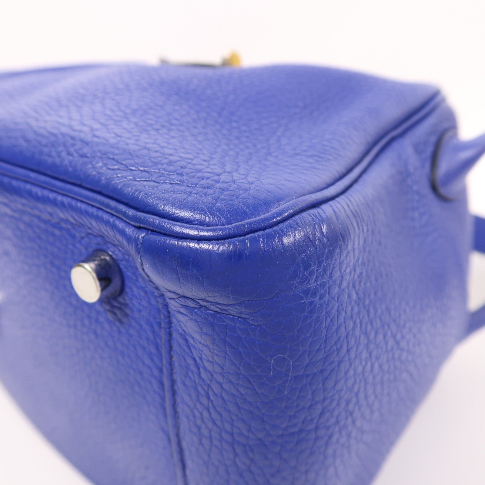 HERMES Clemence皮革Lindy 26銀扣手挽肩背兩用袋Bleu Electrique