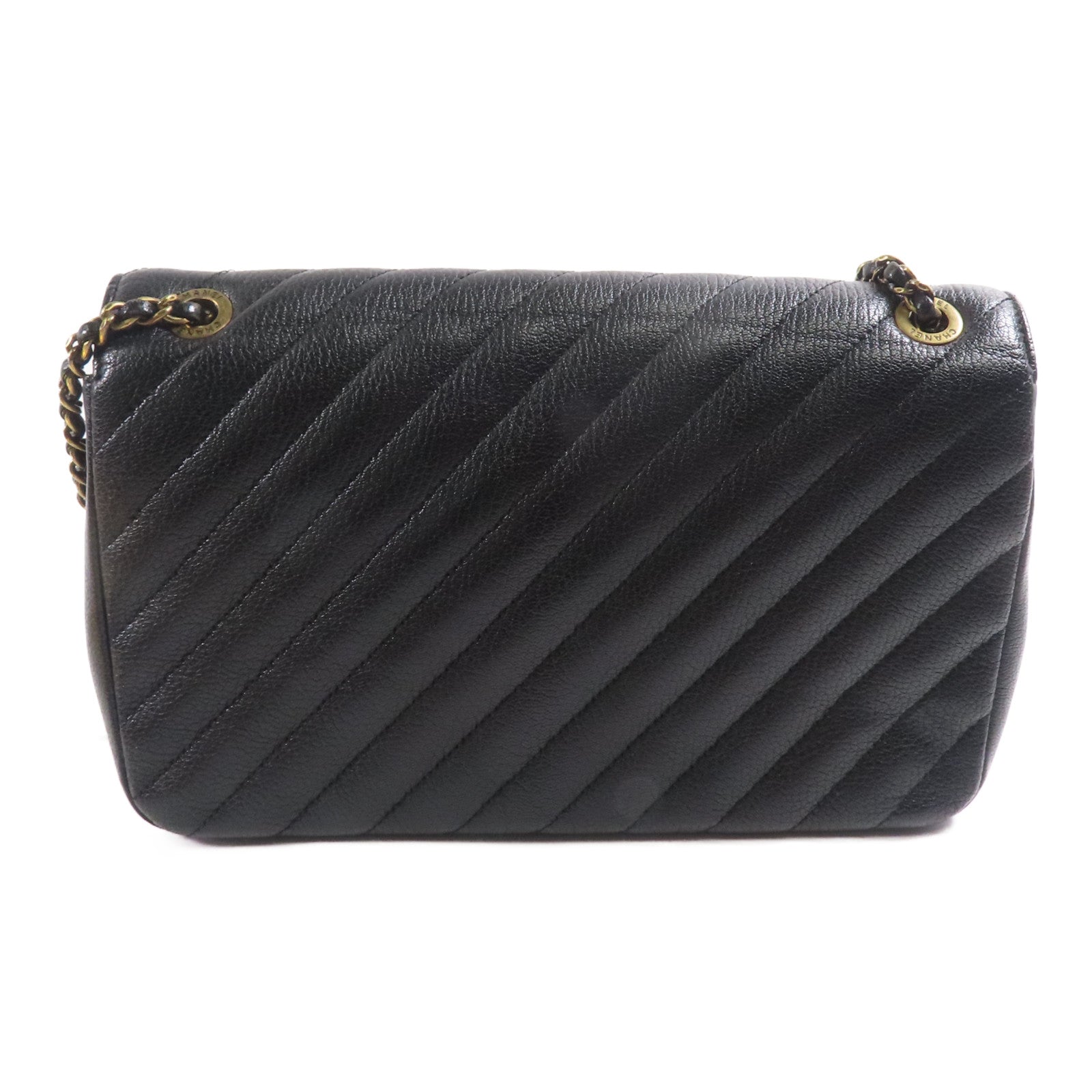 CHANEL 牛皮皮革Diagonal Quilted Flap Bag鏈帶肩背袋