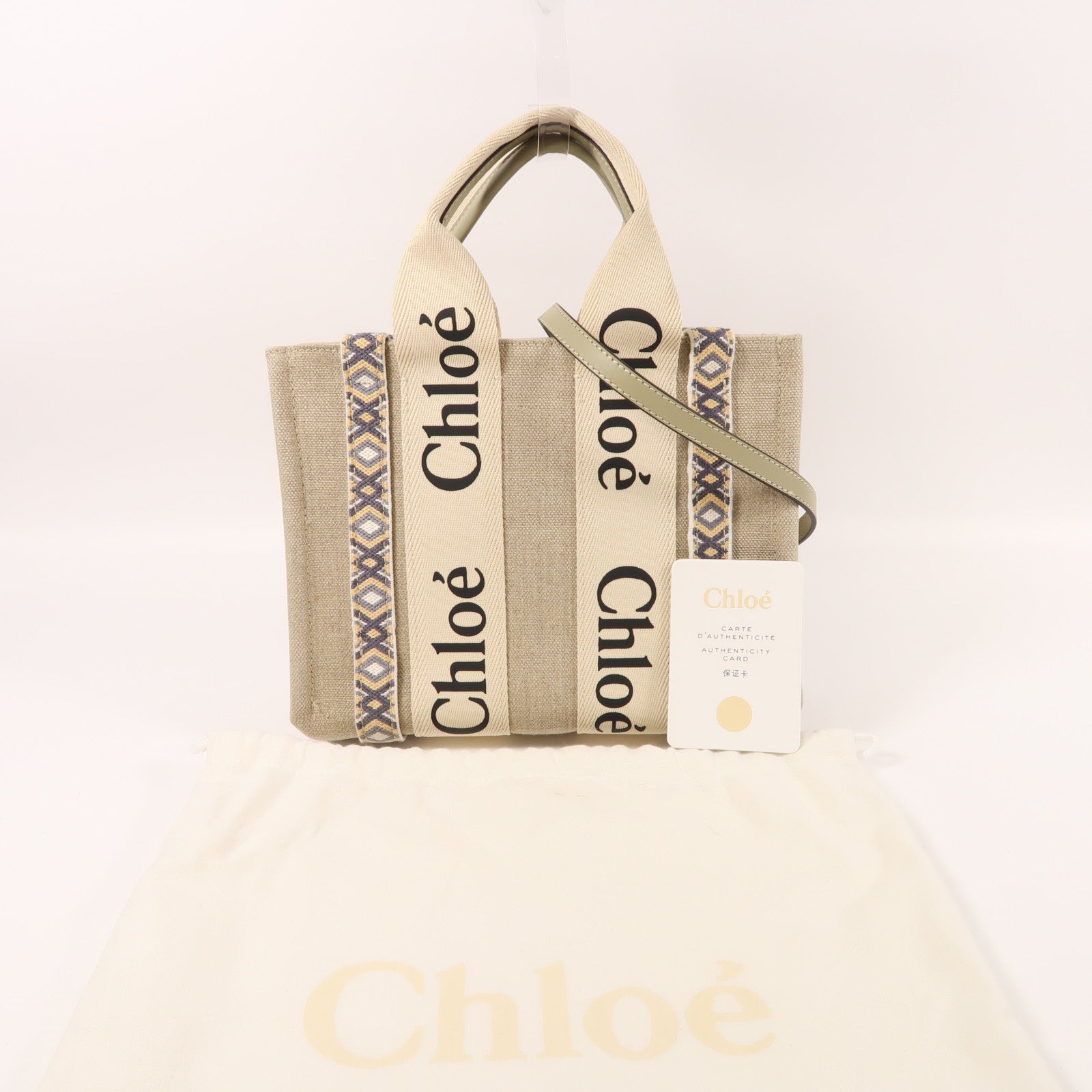 Chloe 帆布Woody Tote Bag Small金扣手挽肩背兩用袋