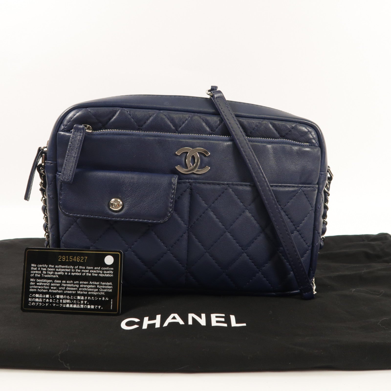 CHANEL CC SHW Chain Shoulder Bag Lambskin Leather Navy