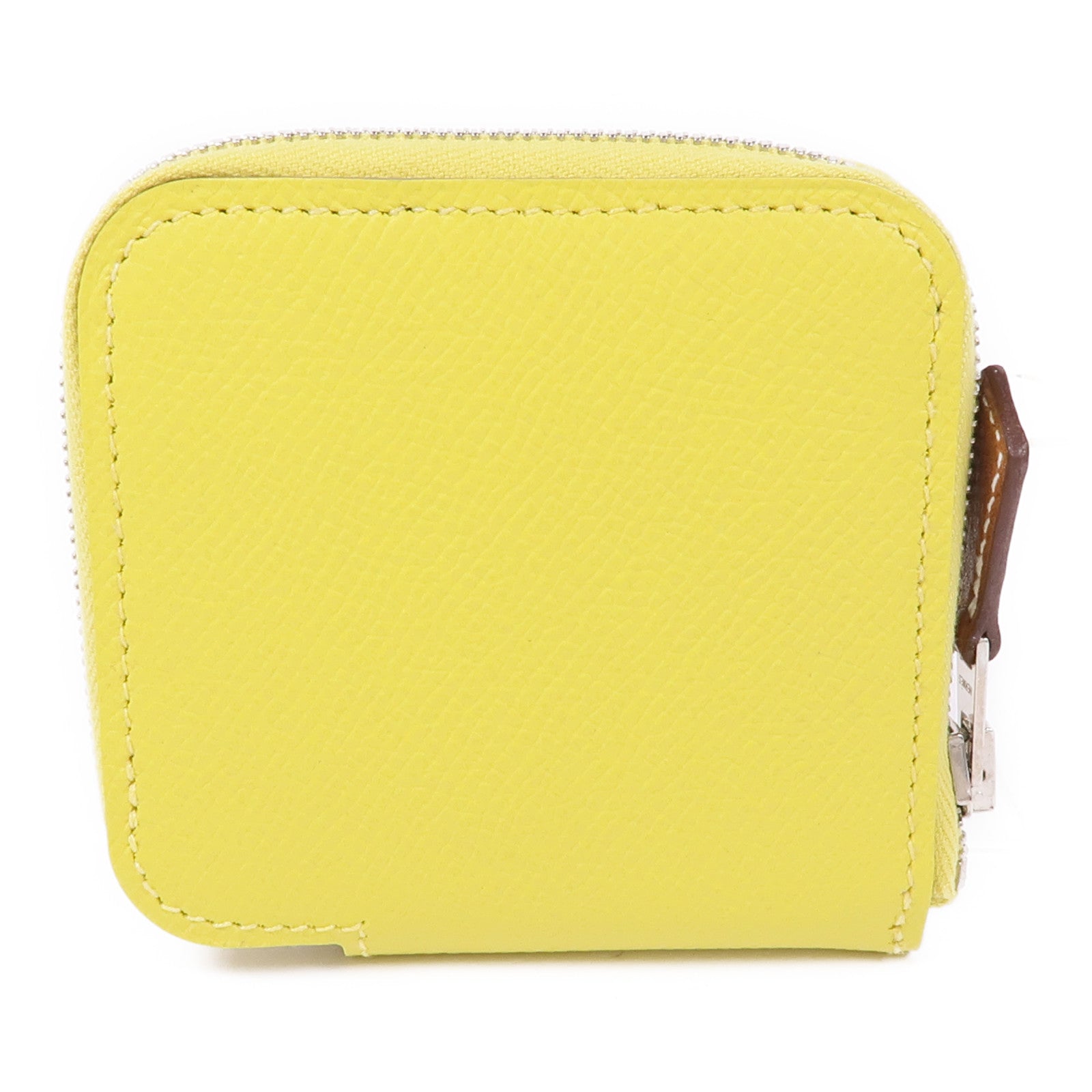 HERMES Epsom皮革Silk'In Wallet銀扣零錢包Lime