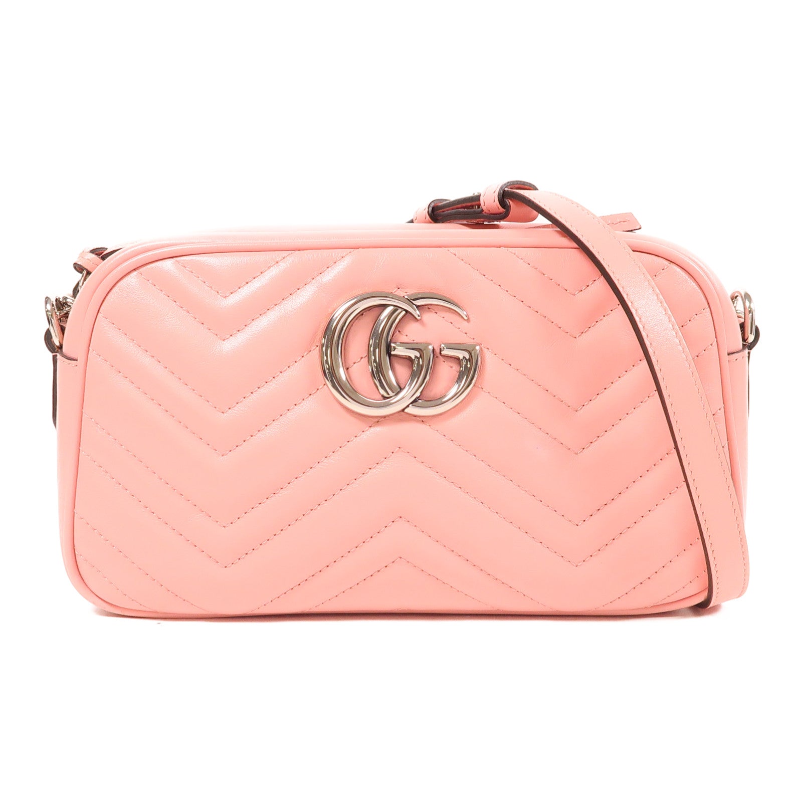 GUCCI 牛皮皮革GG Marmont銀扣肩背袋